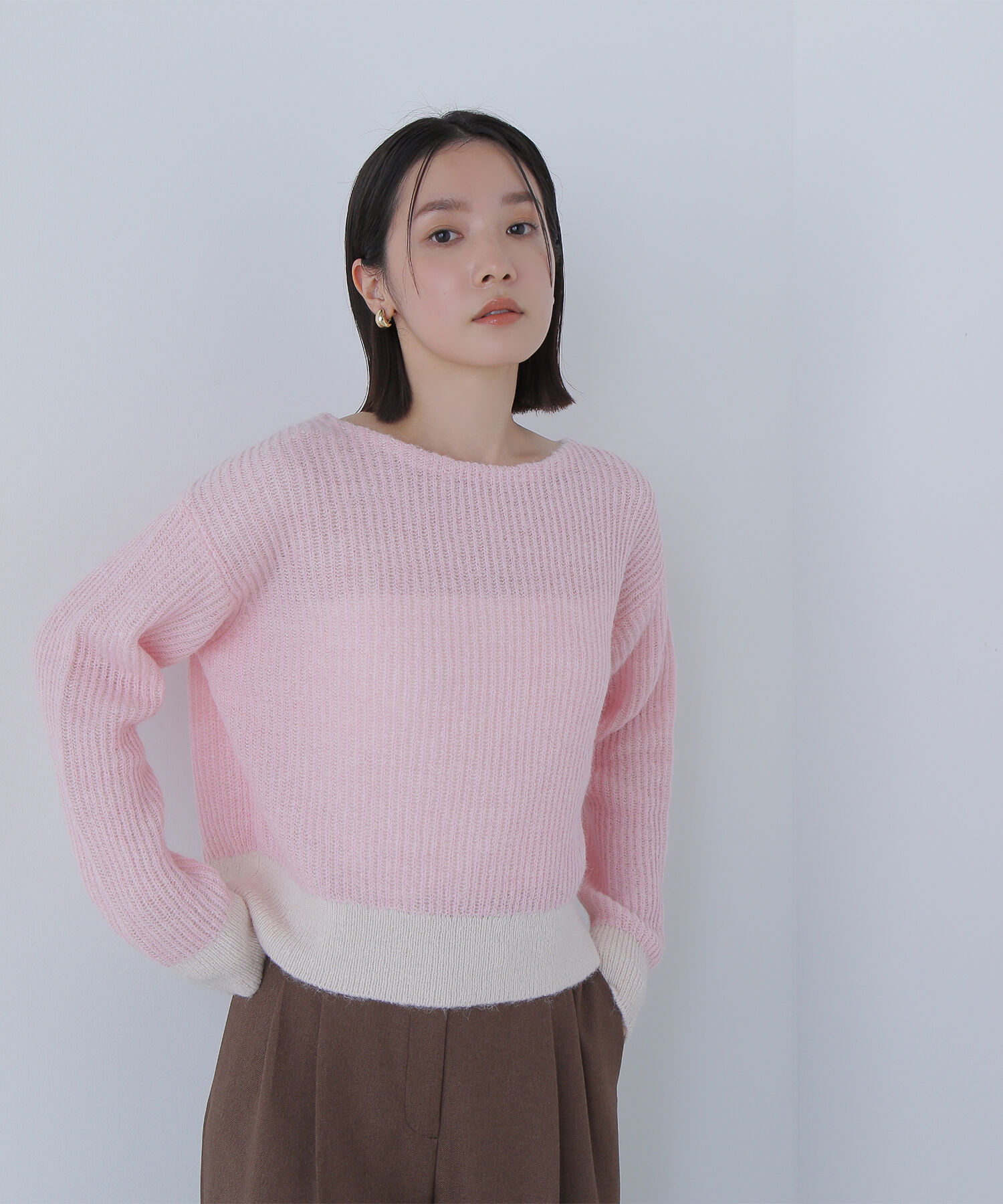  「配色リブボクシーニット」|ニット・セーター|