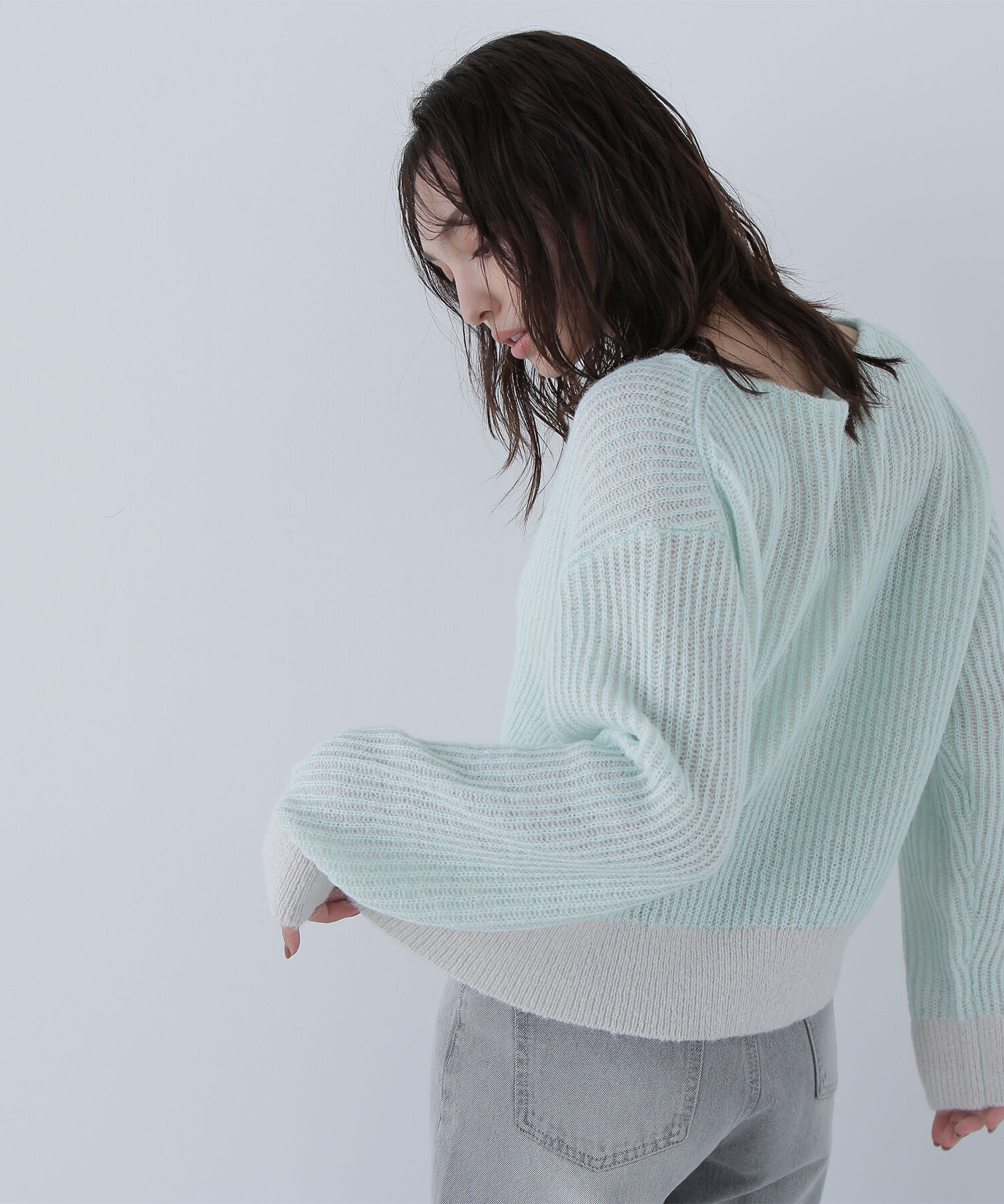 「配色リブボクシーニット」|ニット・セーター|ミント&times;ベー  2