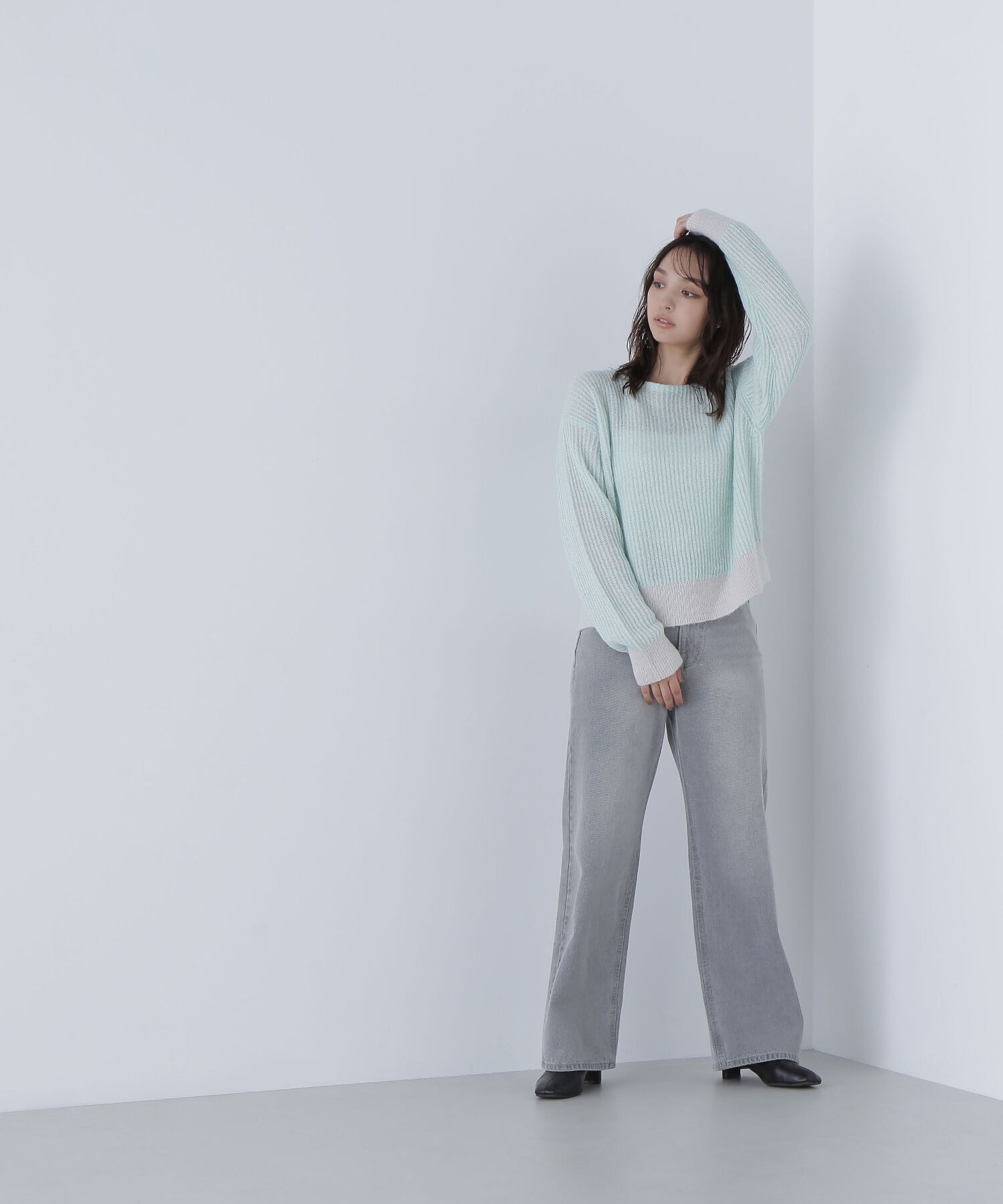  「配色リブボクシーニット」|ニット・セーター|