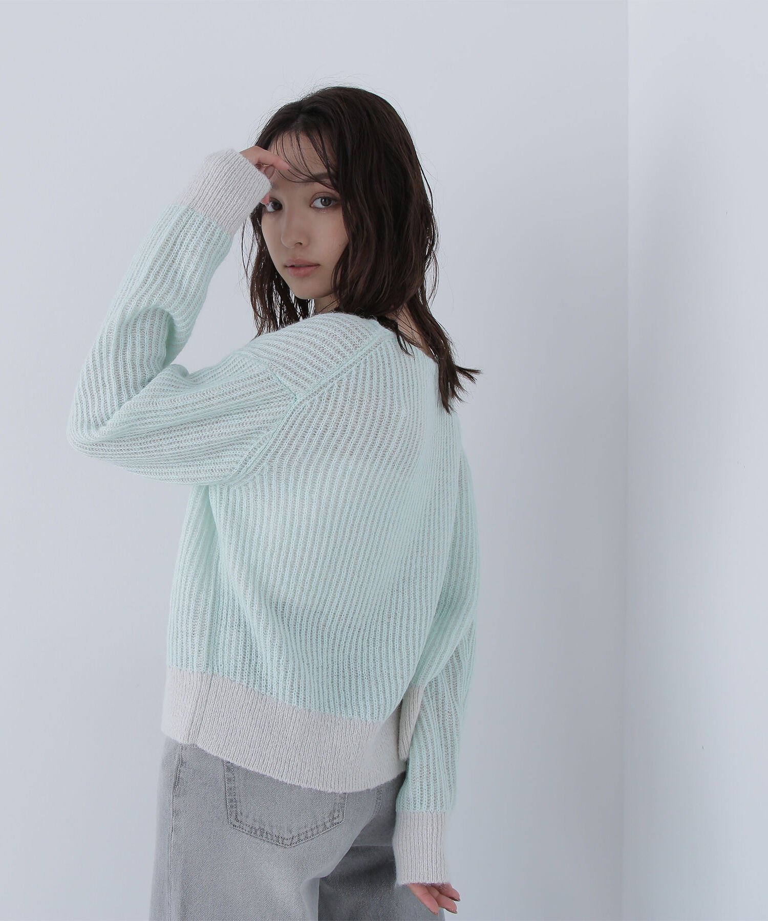  「配色リブボクシーニット」|ニット・セーター|