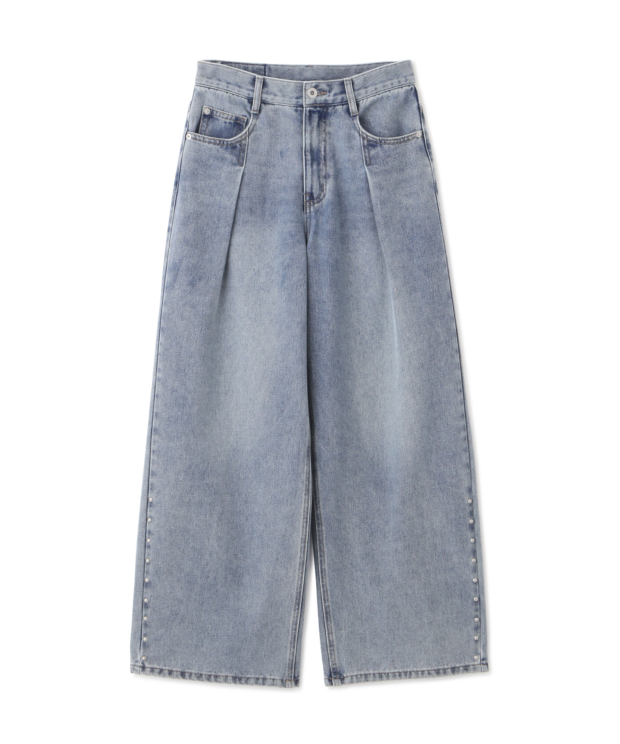  「スタッズ付きタックワイドデニムパンツ」|その他|