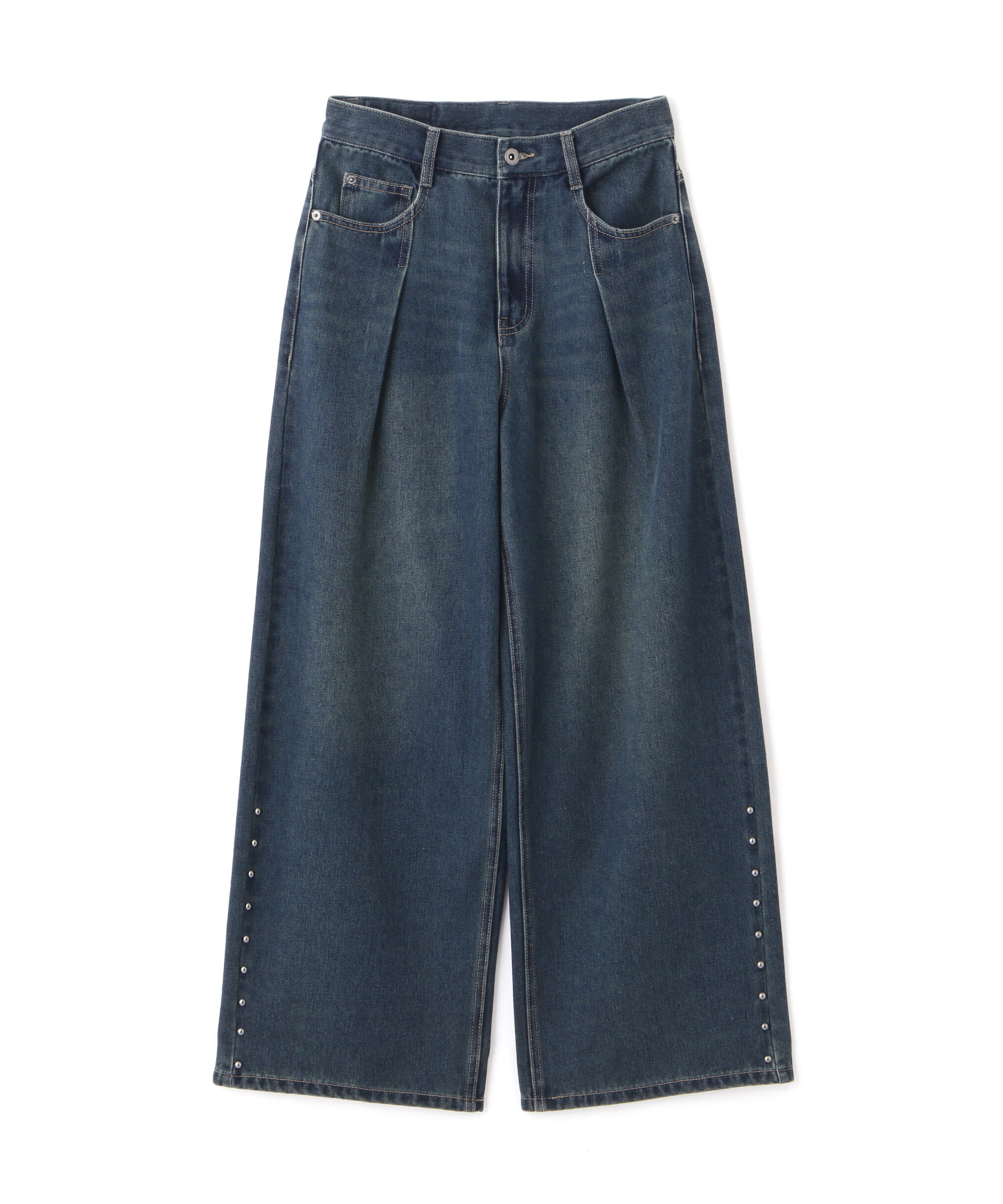  「スタッズ付きタックワイドデニムパンツ」|その他|