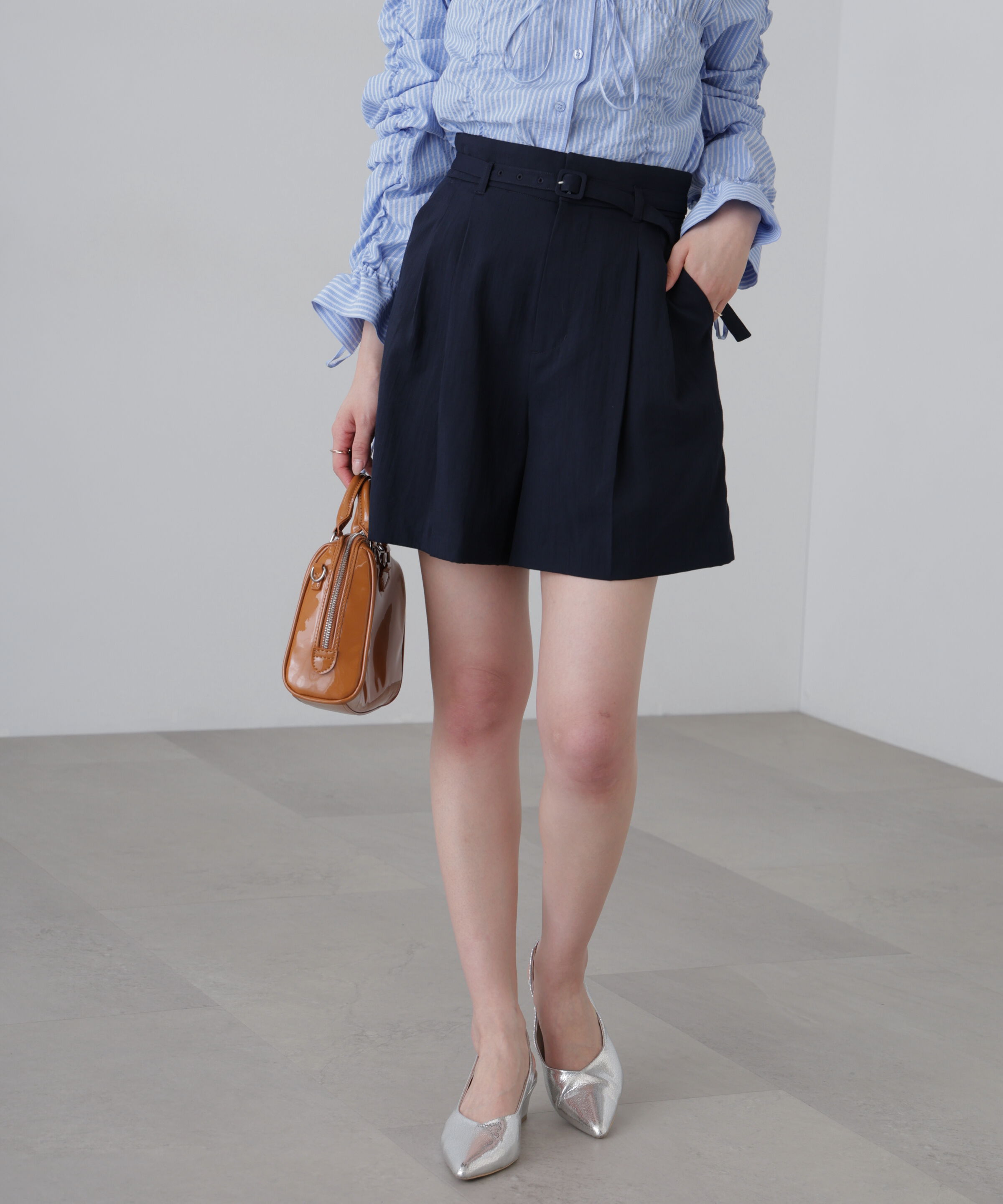  「麻調合繊タックベルト付きショートパンツ」|その他|