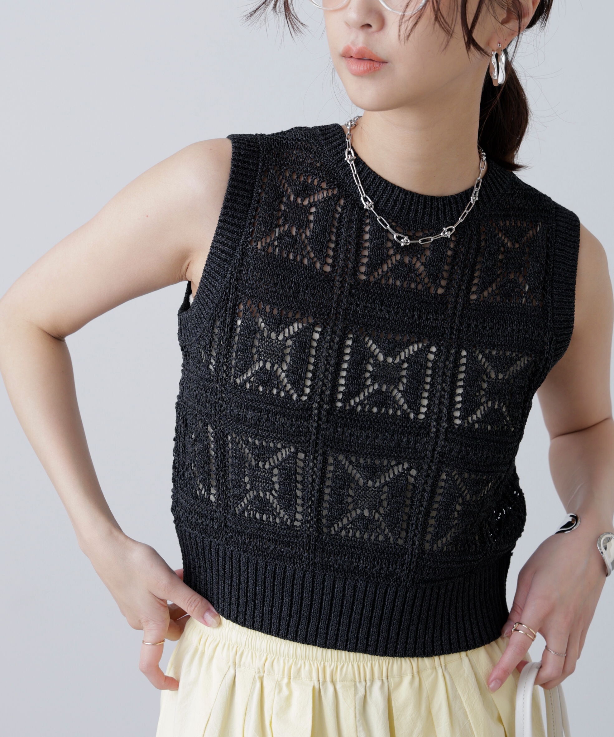  「前後2wayクロッシェニットベスト」|ニット・セーター|