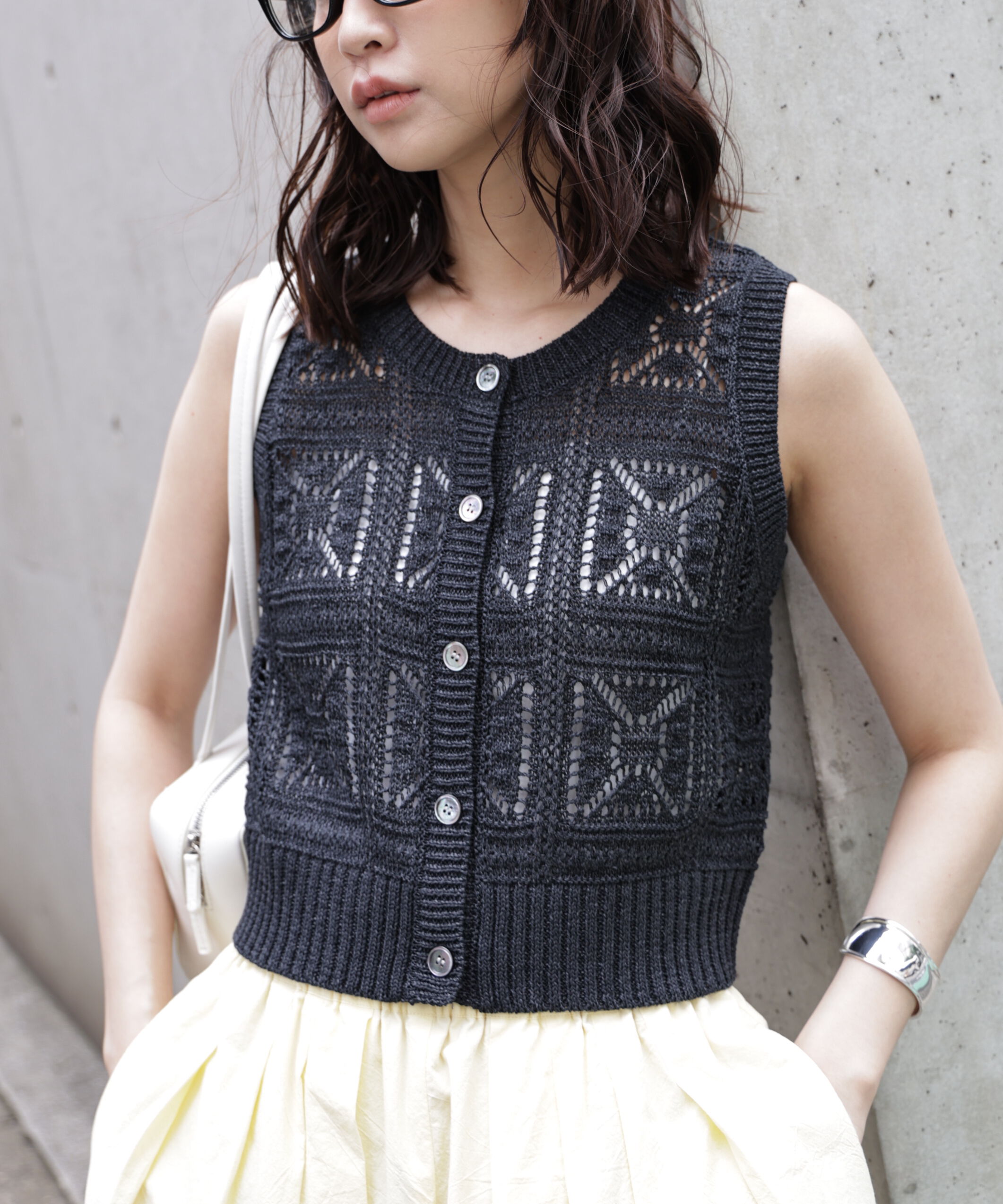  「前後2wayクロッシェニットベスト」|ニット・セーター|