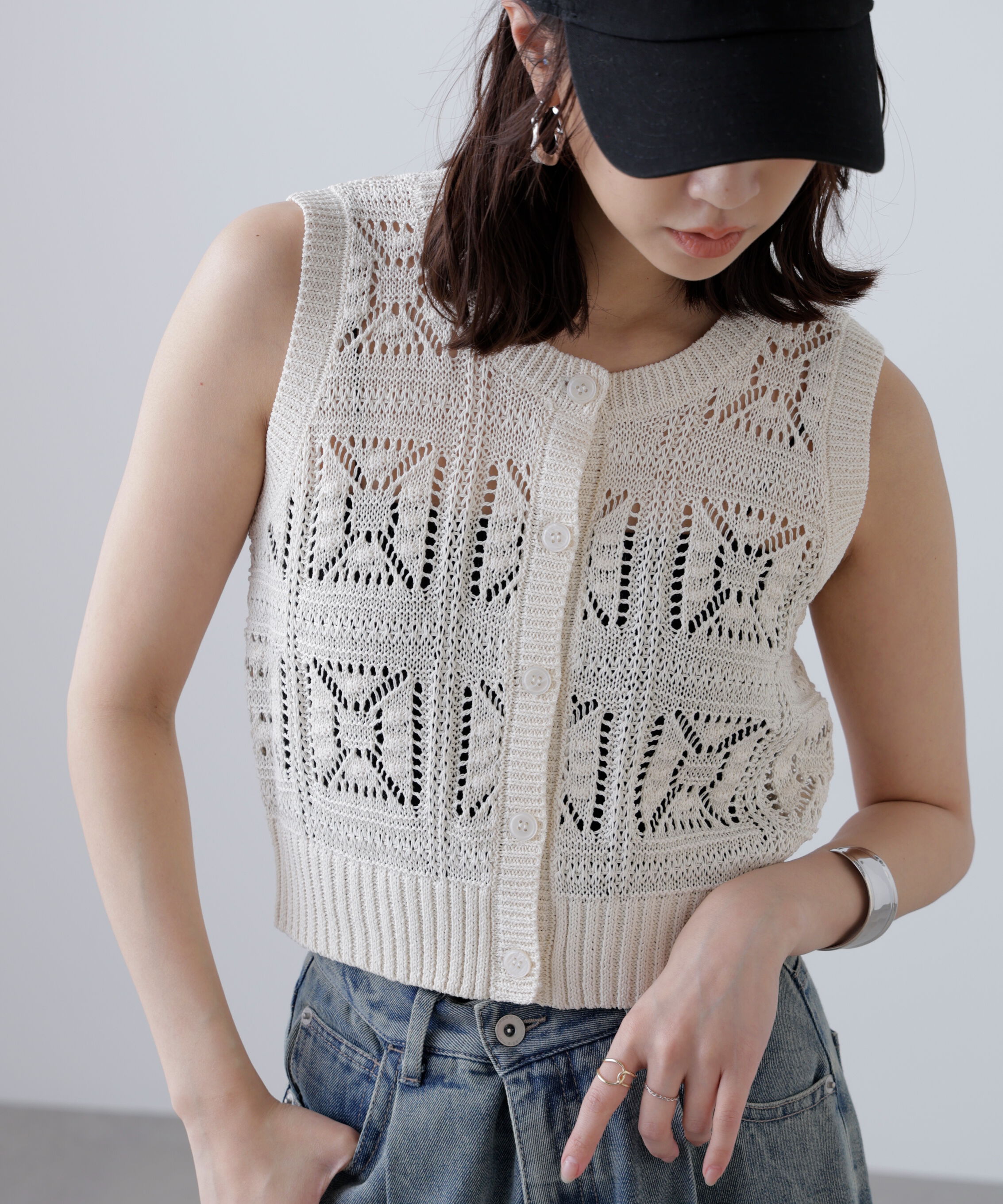  「前後2wayクロッシェニットベスト」|ニット・セーター|