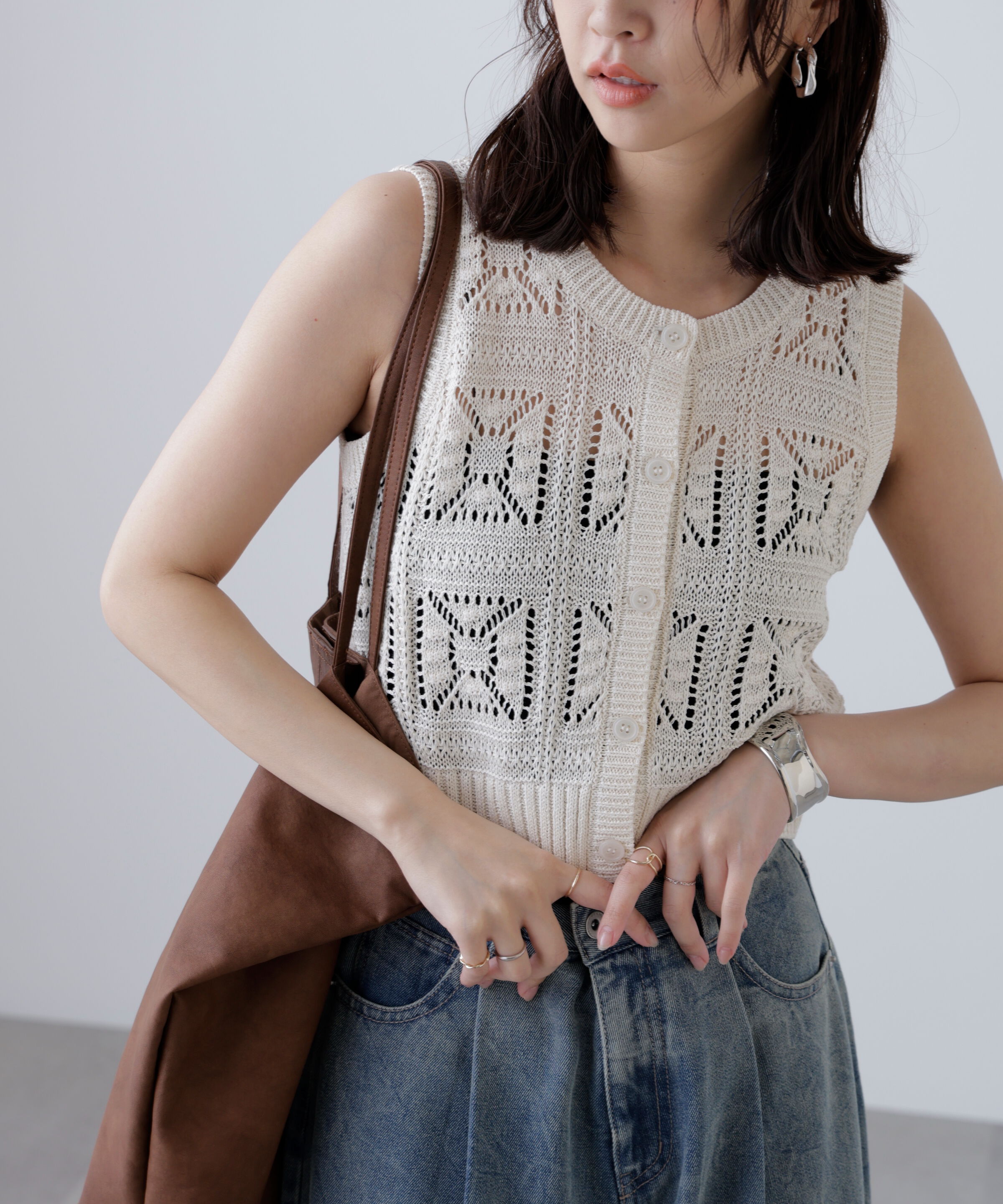  「前後2wayクロッシェニットベスト」|ニット・セーター|