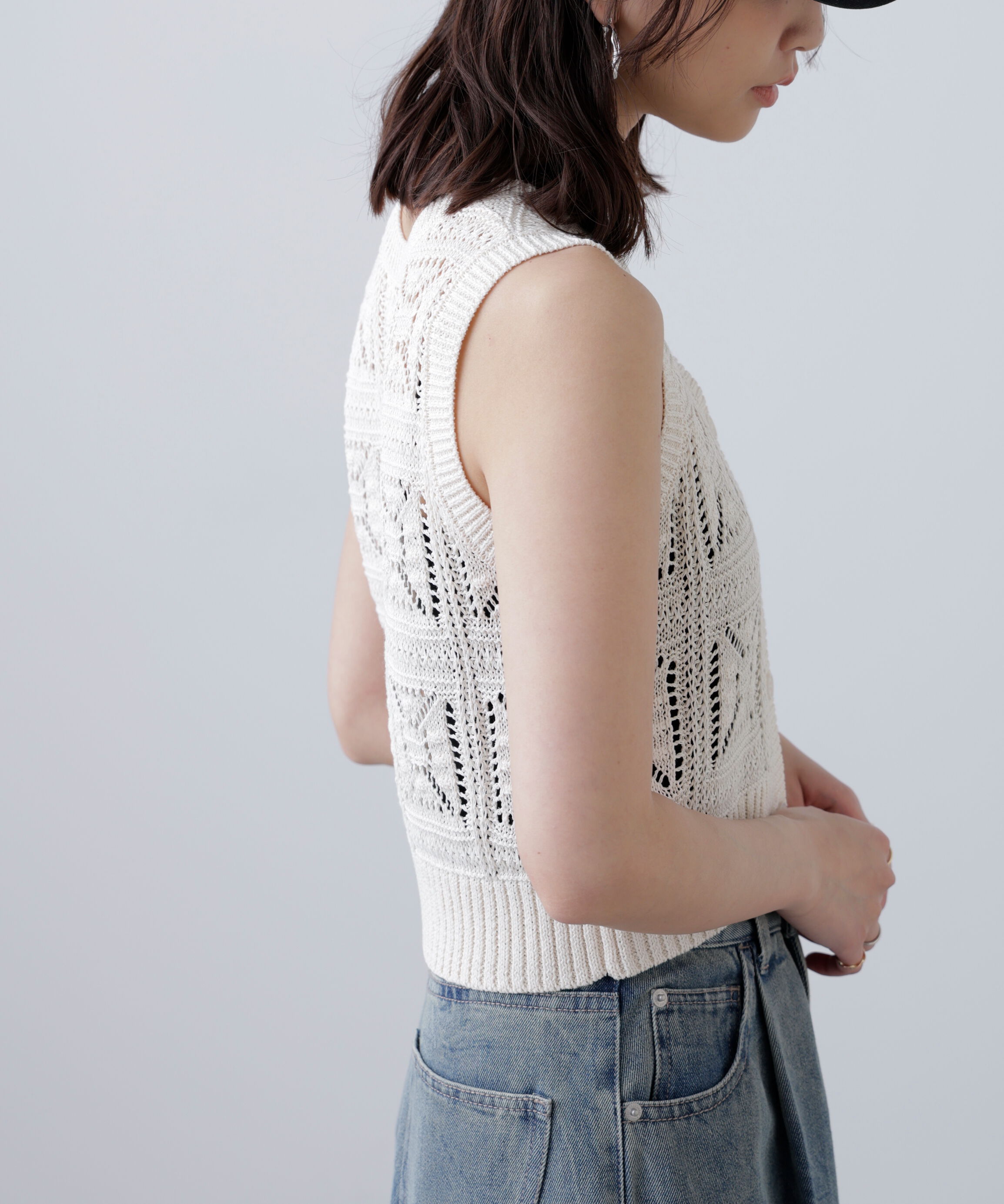  「前後2wayクロッシェニットベスト」|ニット・セーター|