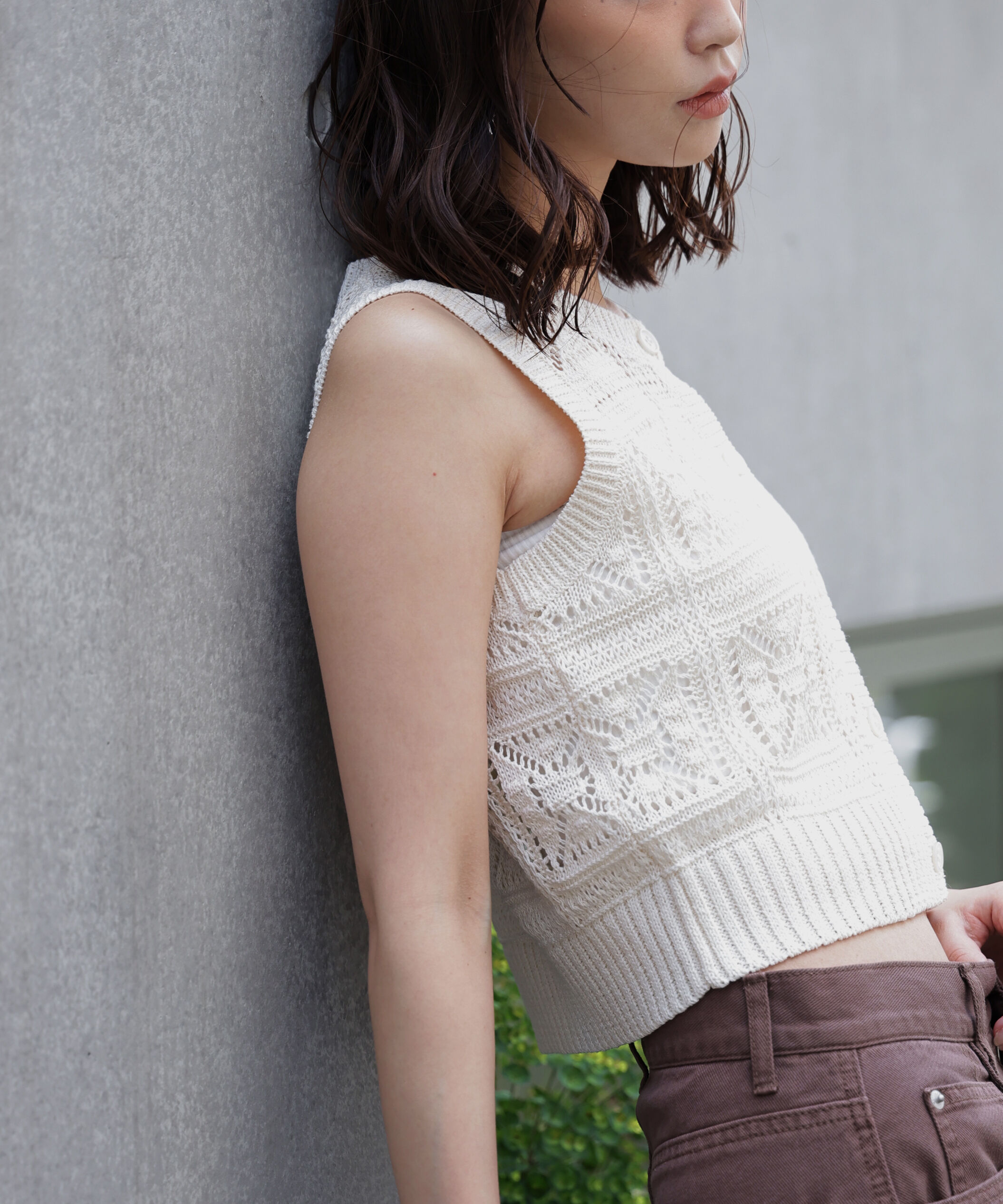  「前後2wayクロッシェニットベスト」|ニット・セーター|