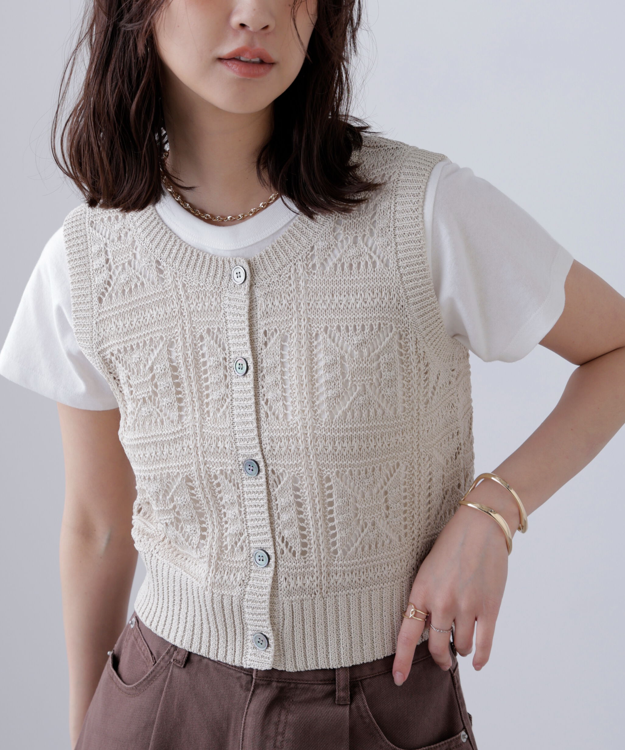  「前後2wayクロッシェニットベスト」|ニット・セーター|