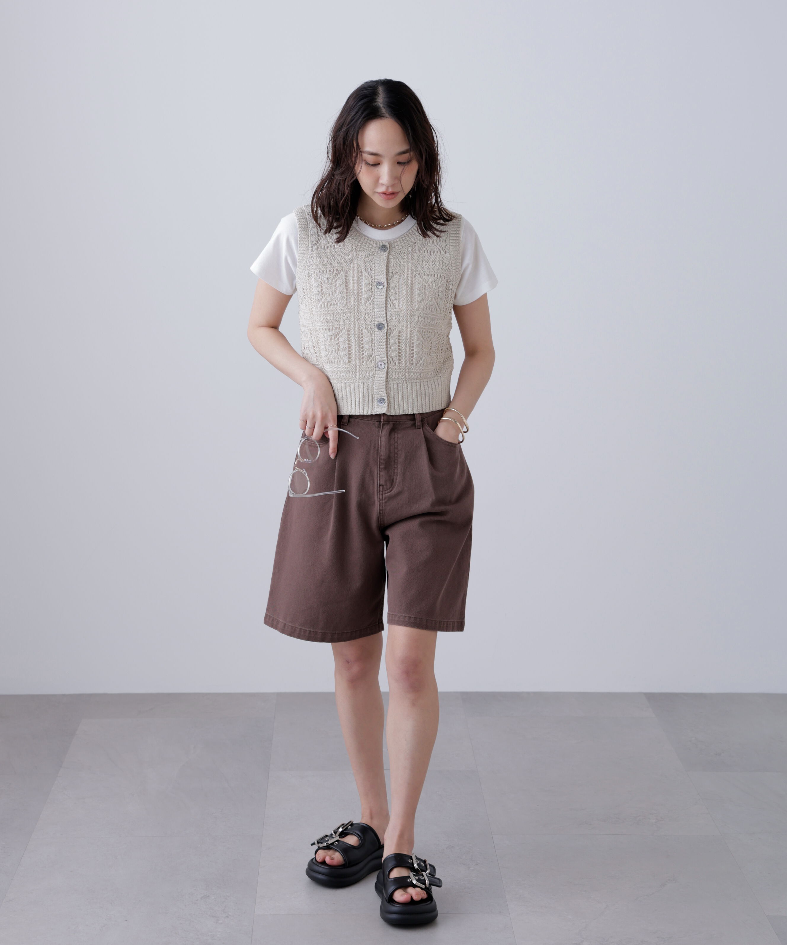  「前後2wayクロッシェニットベスト」|ニット・セーター|