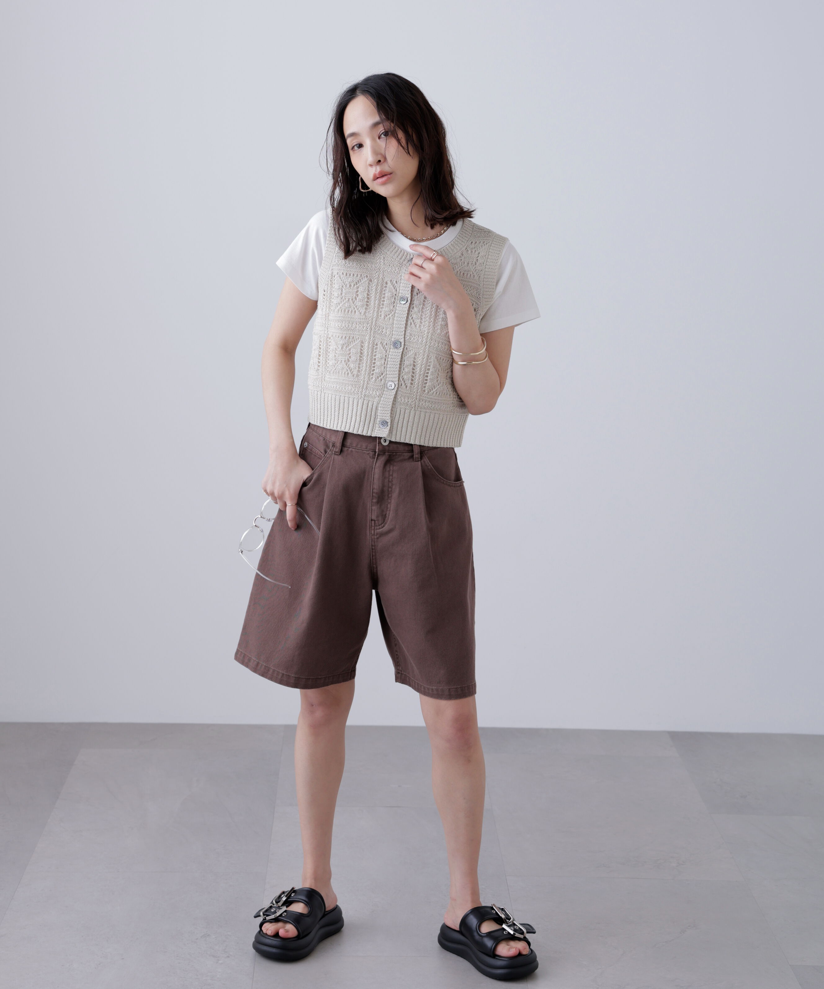  「前後2wayクロッシェニットベスト」|ニット・セーター|