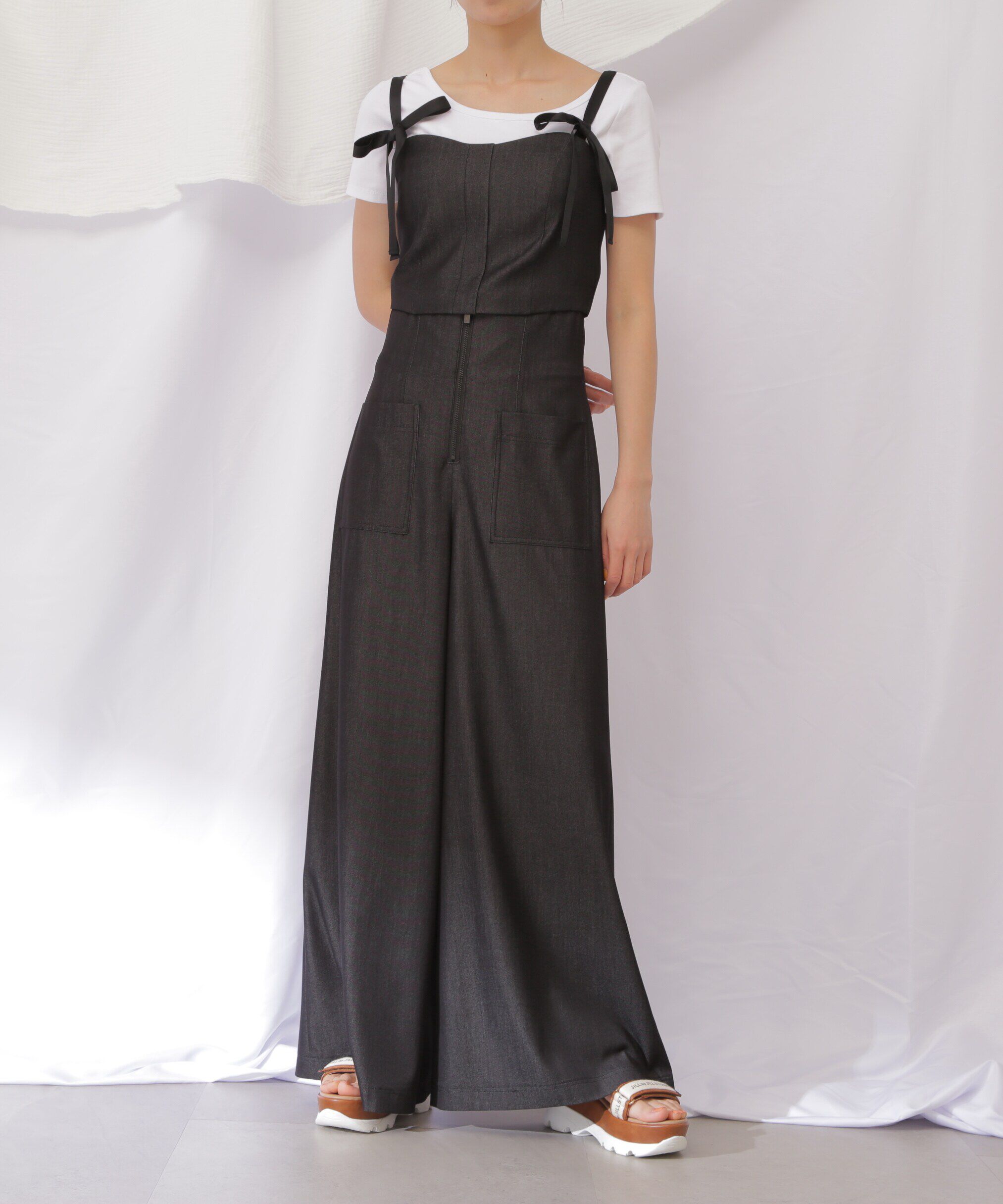  「フロントZIPワイドパンツ」|その他|ブラック