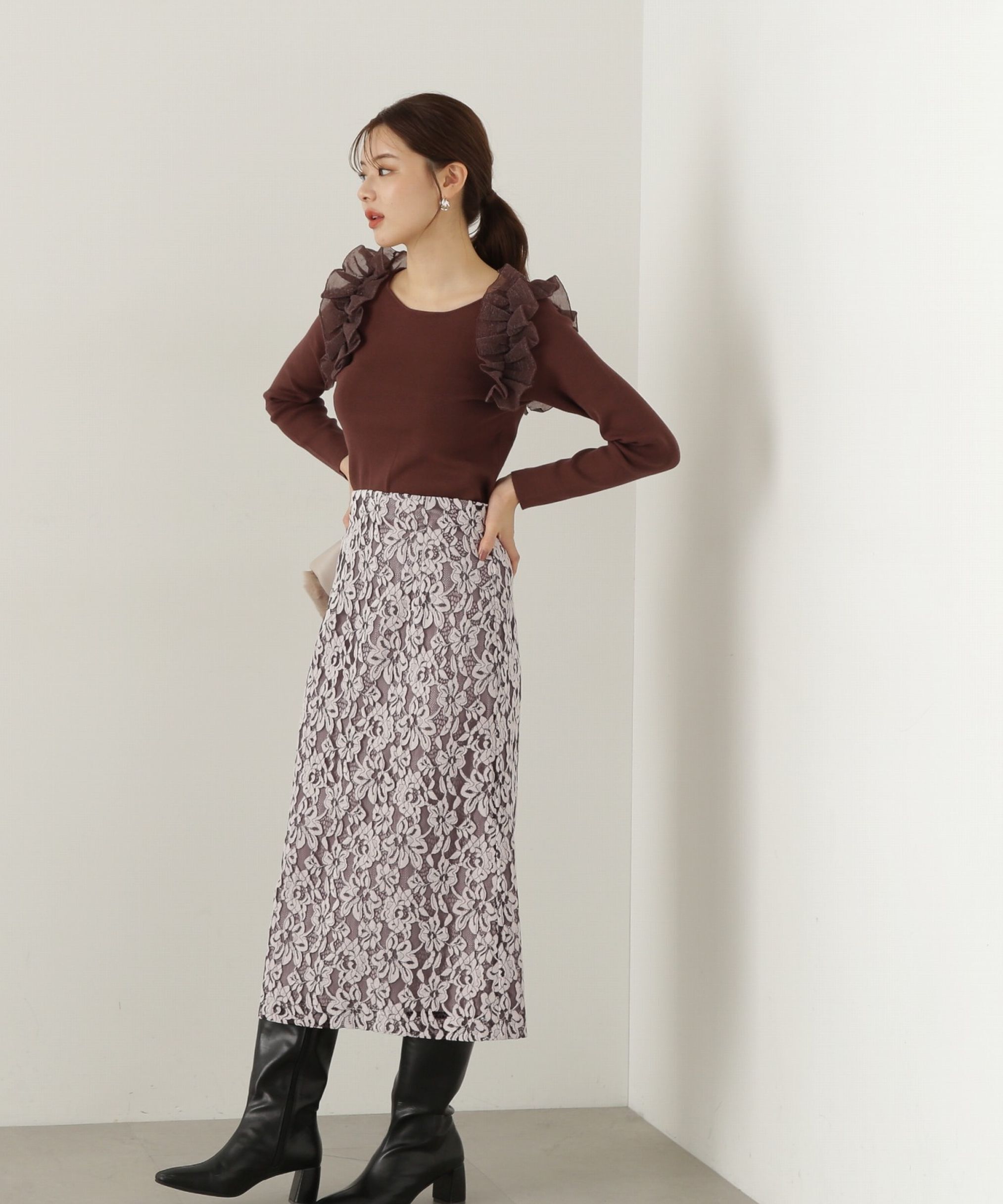 PROPORTION BODY DRESSING「モールレースタイトスカート　24AW」|スカート|