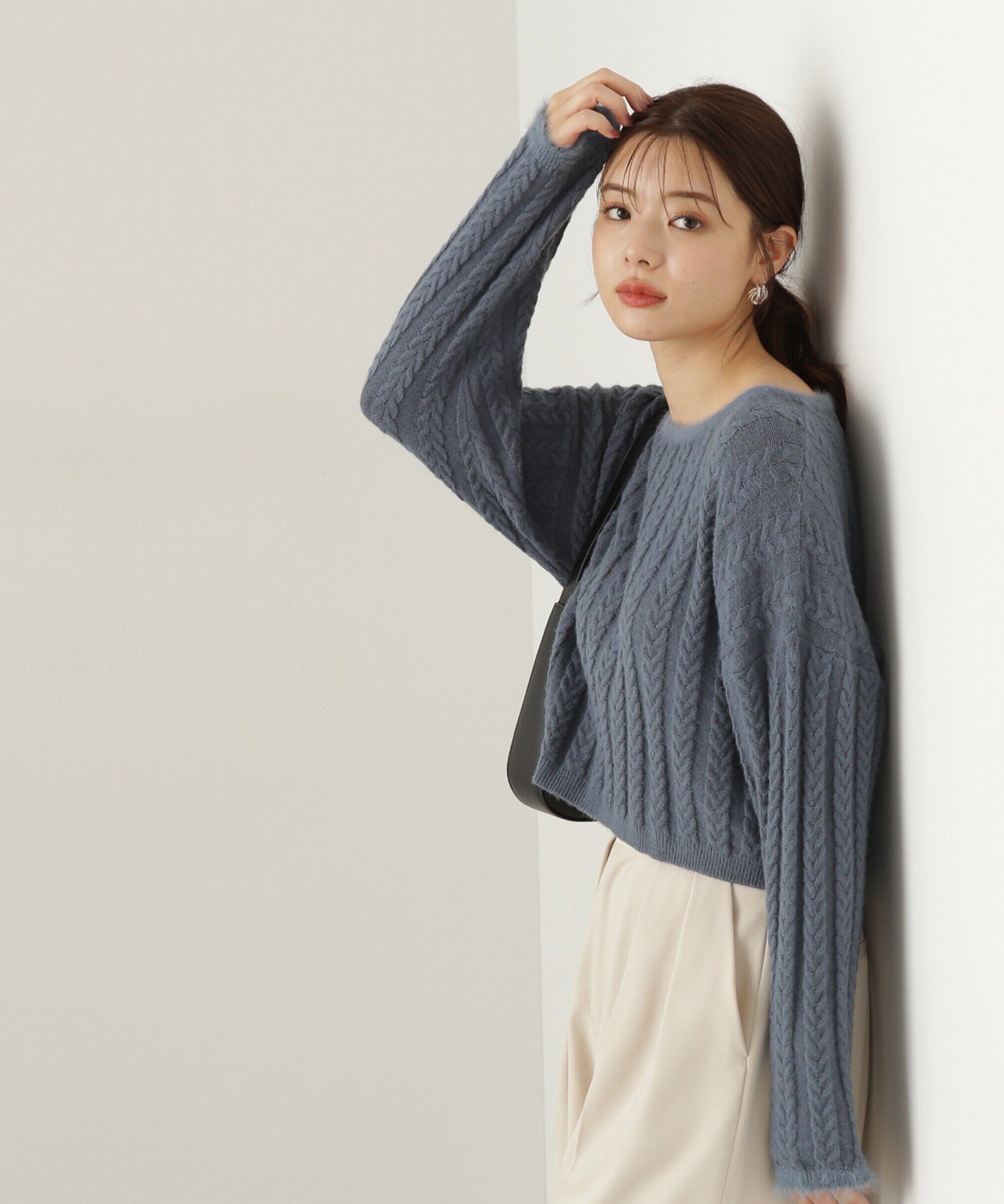 PROPORTION BODY DRESSING「短丈ケーブルニット　24AW」|ニット・セーター|ブルー