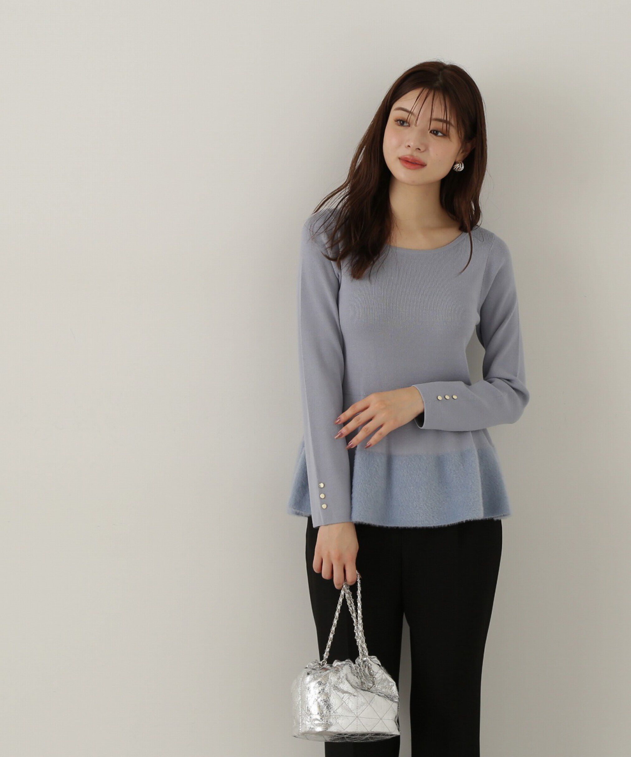 PROPORTION BODY DRESSING「フェザーペプラムニット　24AW」|ニット・セーター|ブルー