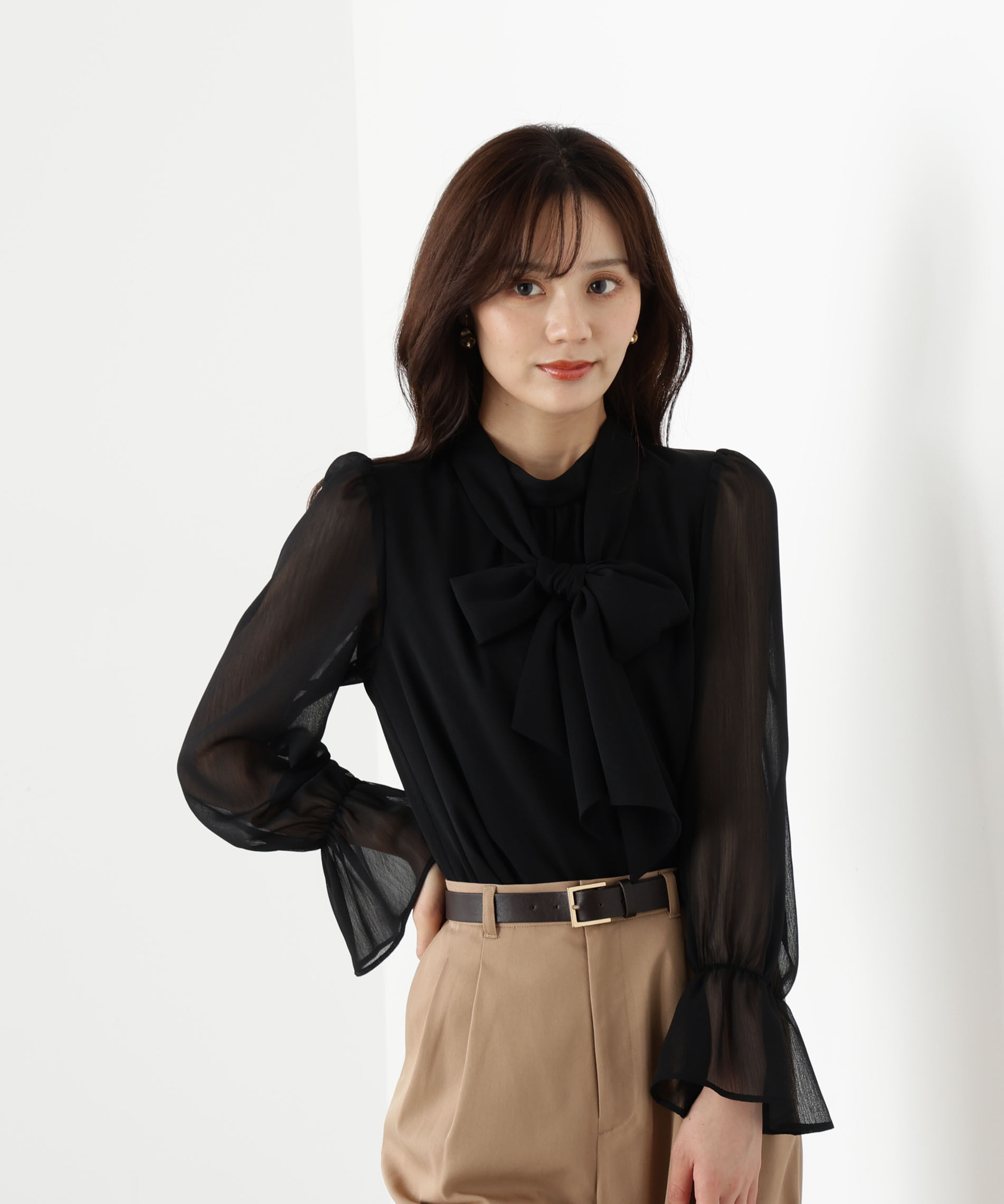 PROPORTION BODY DRESSING「＜ウォッシャブル＞ビッグリボン楊柳ブラウス 25AW」|シャツ・ブラウス|ブラック