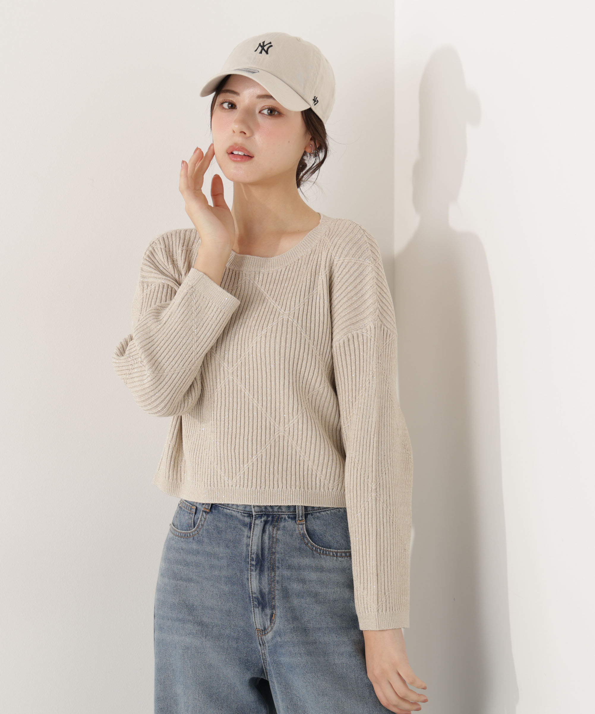 PROPORTION BODY DRESSING「ラメ入りアイレットボクシーニット」|ニット・セーター|ベージュ