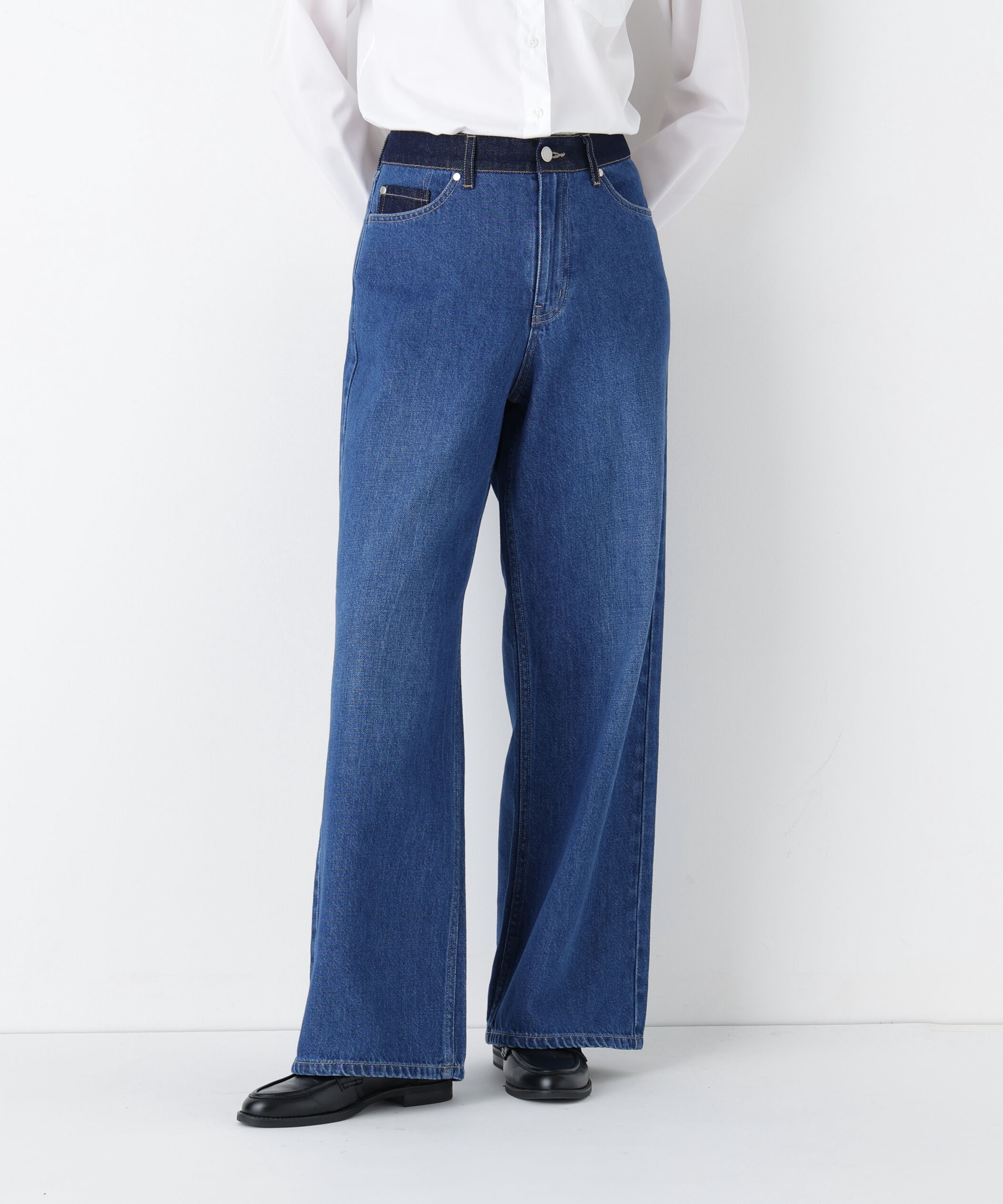  「◆ソフトデニムセミワイドパンツ」|その他|ブルー