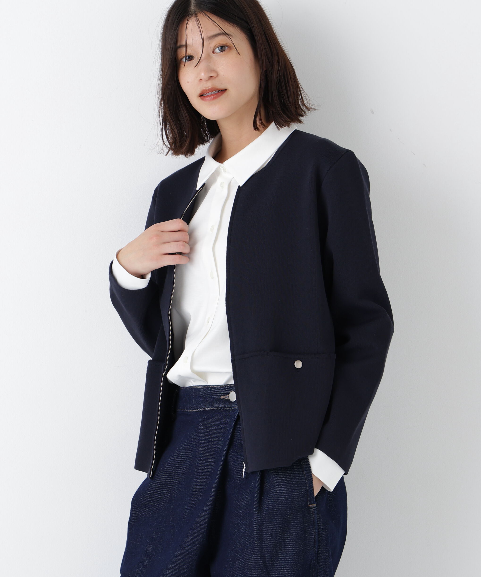  「◆コットンスムースジップアップＪＫ」|その他|ネイビー