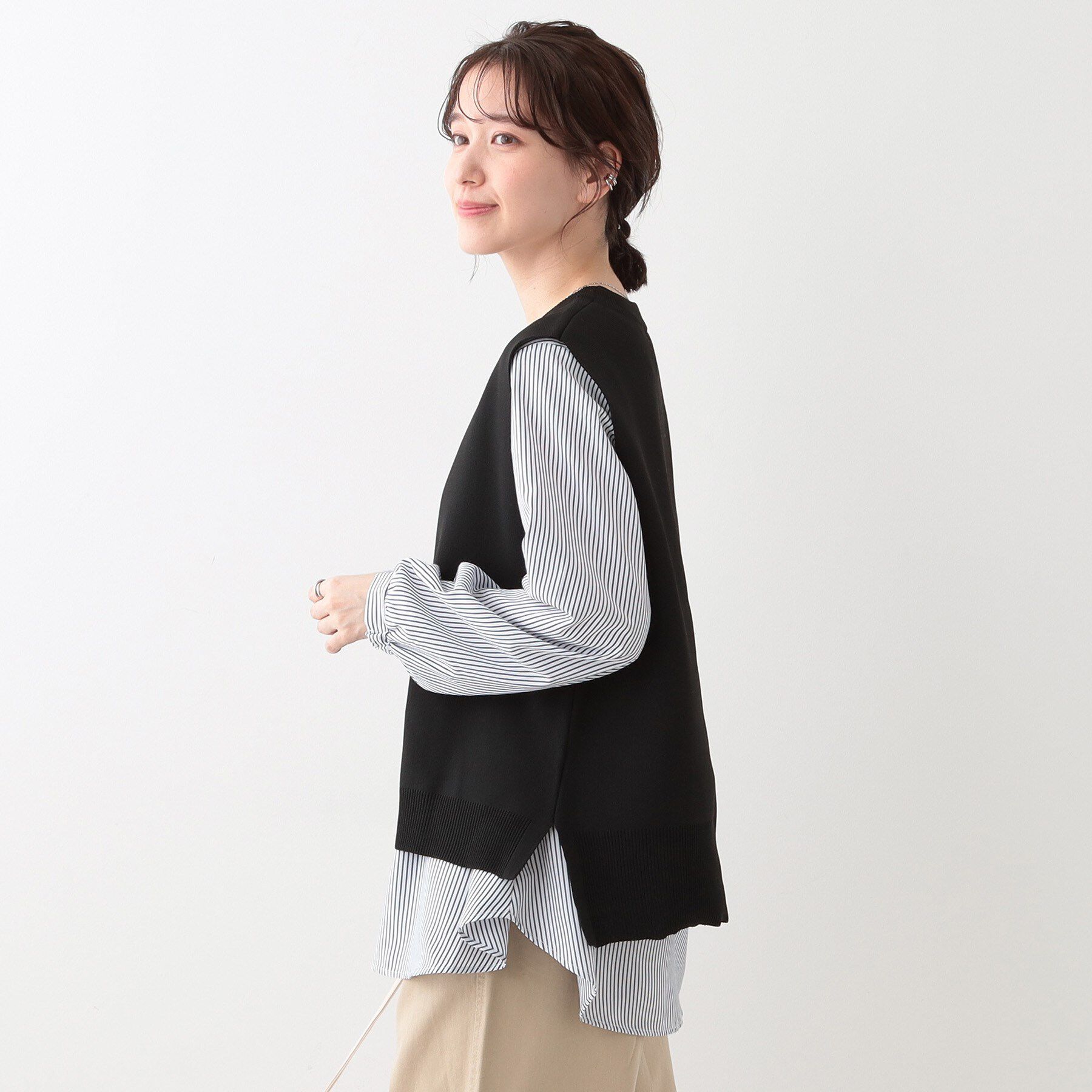 SHOO･LA･RUE「【S-LL/2点セット】着回し自在 ニットベスト＋フレアブラウス」|その他|