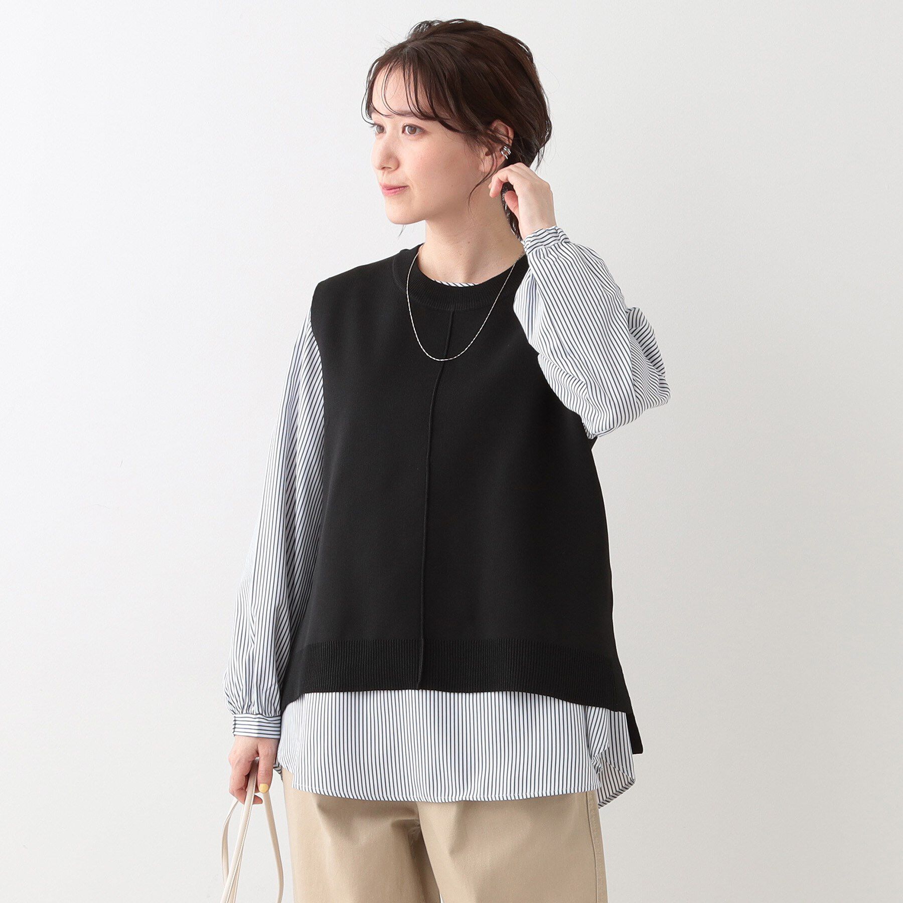 SHOO･LA･RUE「【S-LL/2点セット】着回し自在 ニットベスト＋フレアブラウス」|その他|