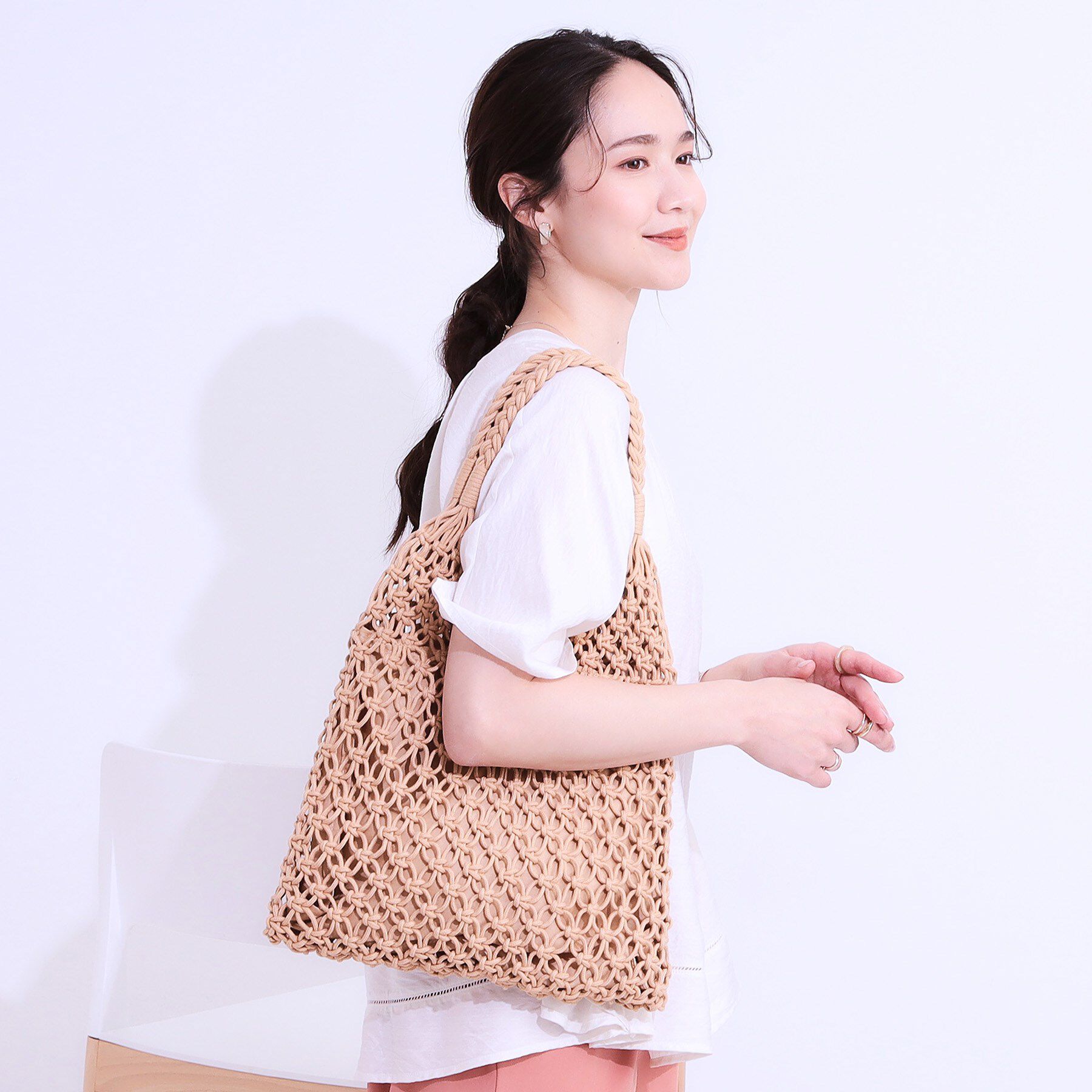 SHOO･LA･RUE「マクラメトートバッグ」|トートバッグ|キャメルブラウン(0