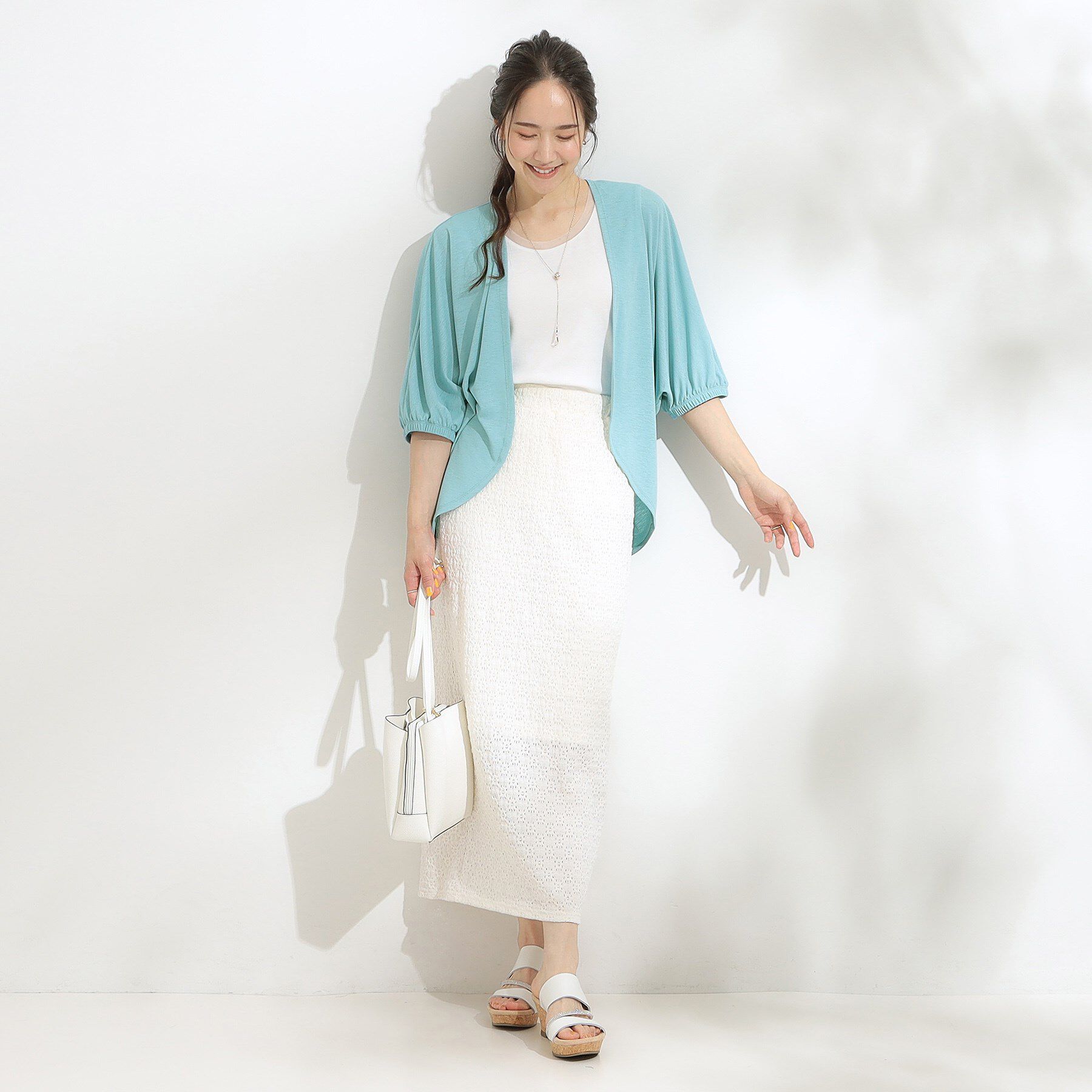 SHOO･LA･RUE「【ひんやり/UV/さらさらタッチ】女性らしさ漂う 5分袖ボレロカーディガン」|カーディガン|