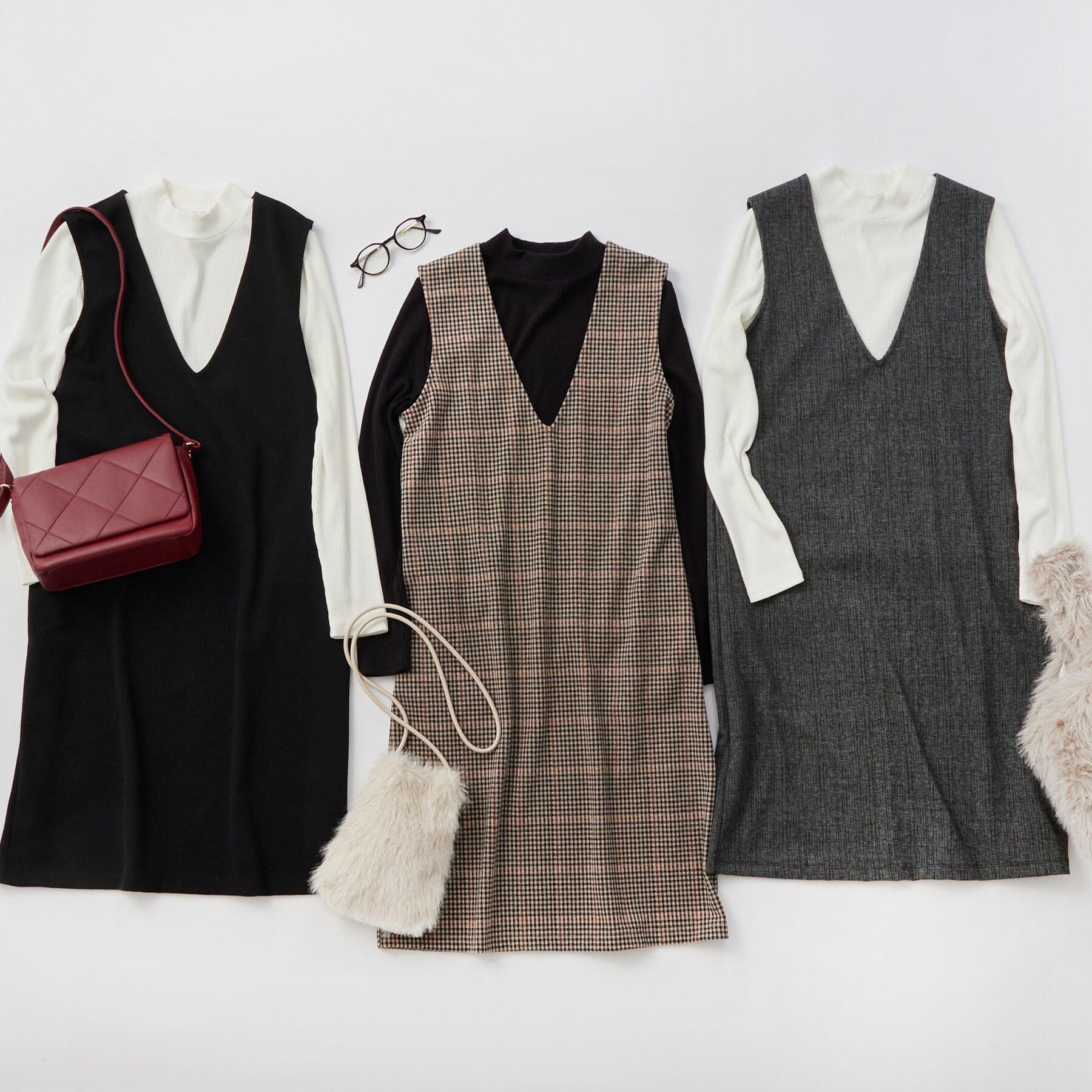 SHOO･LA･RUE「【2点セット/洗濯機可】時短でコーデが決まる ジャンドレ+リブインナー」|ワンピース|