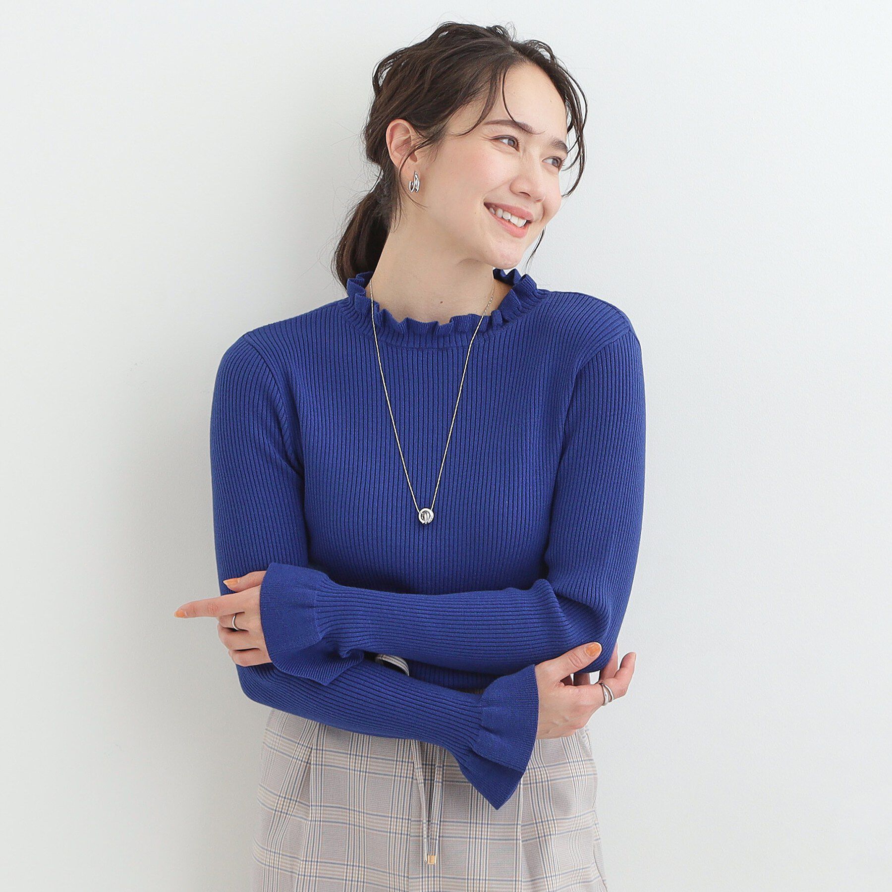 SHOO･LA･RUE「【洗濯機可/S-LL】フリルで上品 やわらかリブニット」|ニット・セーター|