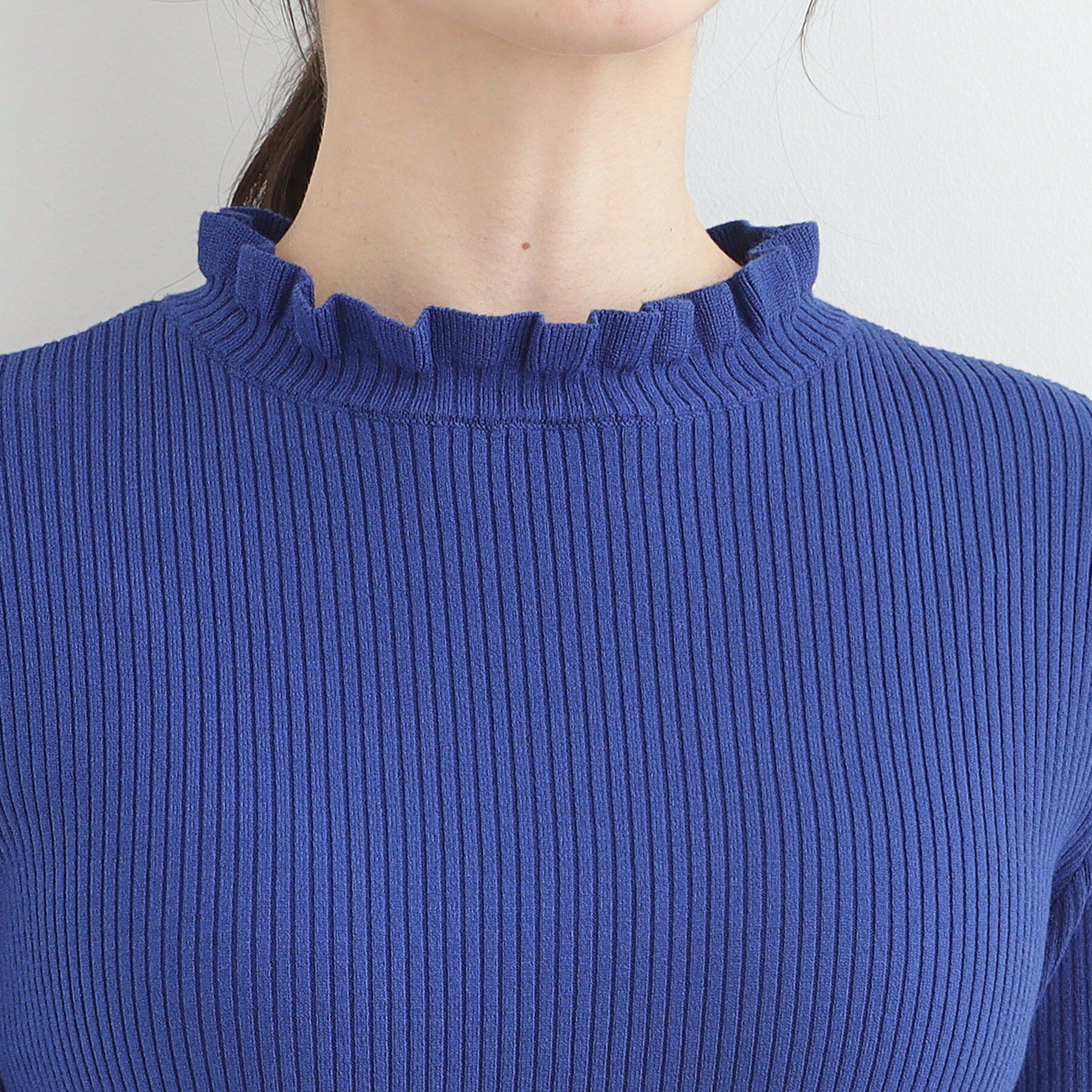 SHOO･LA･RUE「【洗濯機可/S-LL】フリルで上品 やわらかリブニット」|ニット・セーター|