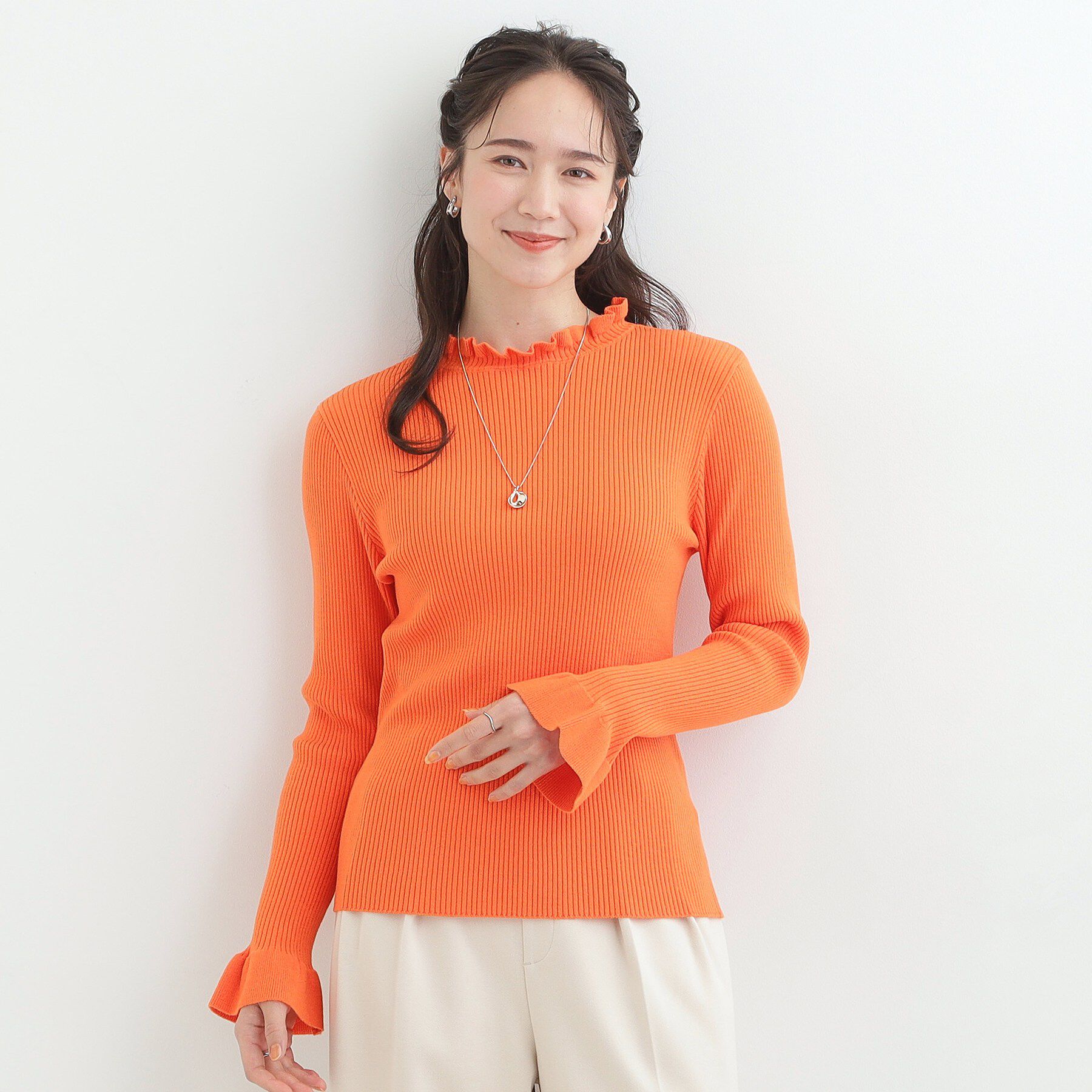 SHOO･LA･RUE「【洗濯機可/S-LL】フリルで上品 やわらかリブニット」|ニット・セーター|