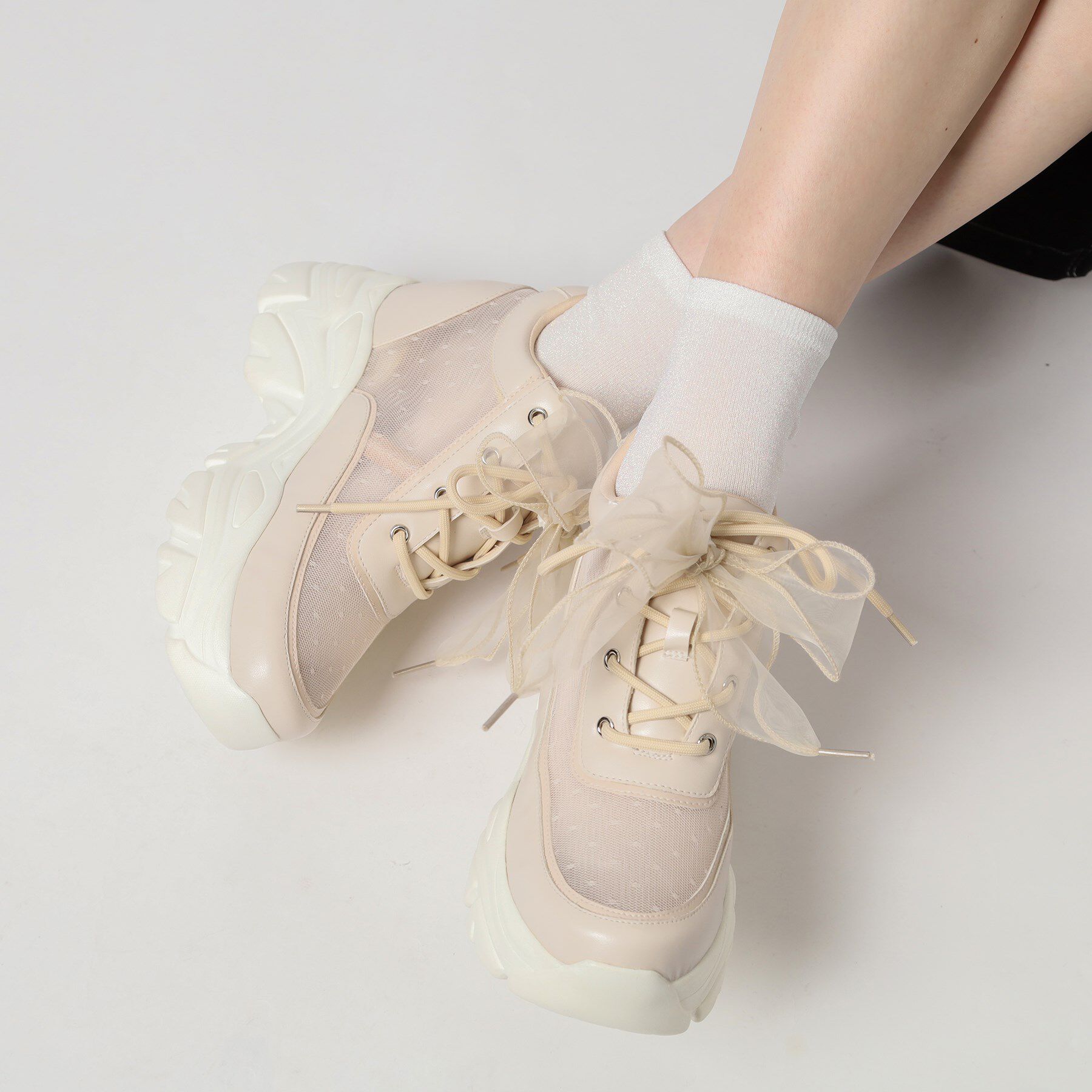 ESPERANZA「きゅんフィットインソールチュールリボンスニーカー」|スニーカー|