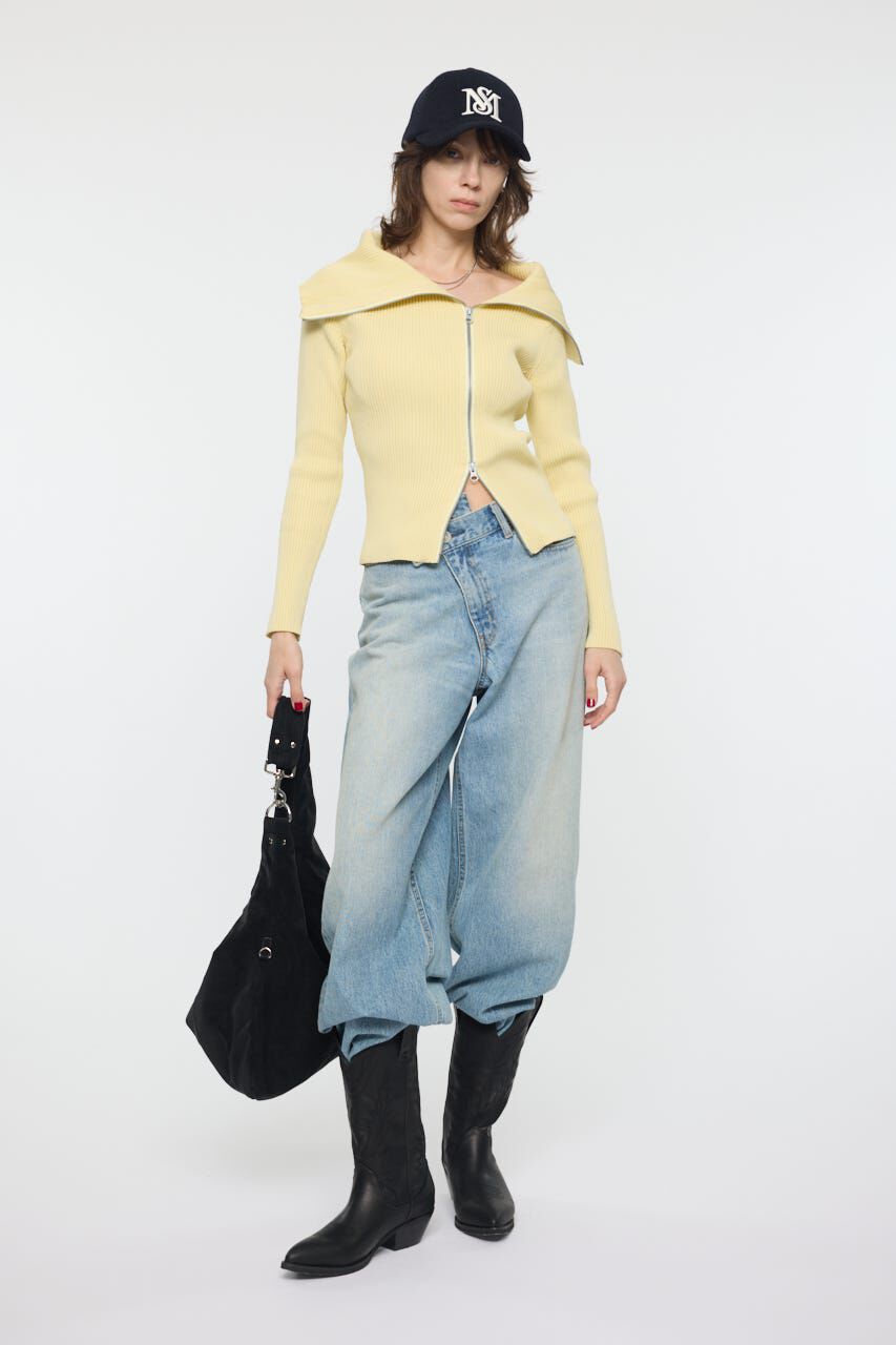 MOUSSY「BIG COLLAR ZIP UP ニットトップス」|ニット・セーター|