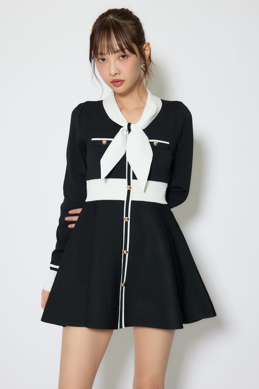 rienda「バイカラーミニニットワンピース」|ワンピース|BLK
