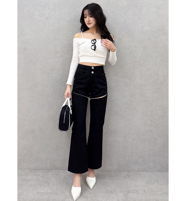 GYDA「WウエストThighs ZIPフレアパンツ」|その他|