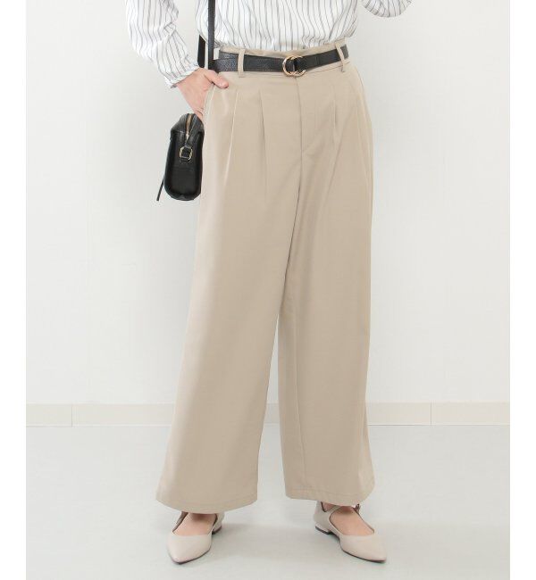 ikka「フロントタックワイドパンツ」|その他|ベージュ