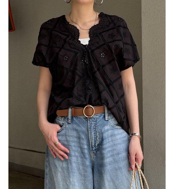 Lbc with Life「フリンジスカラップレースカーデＢＬ」|シャツ・ブラウス|ブラック