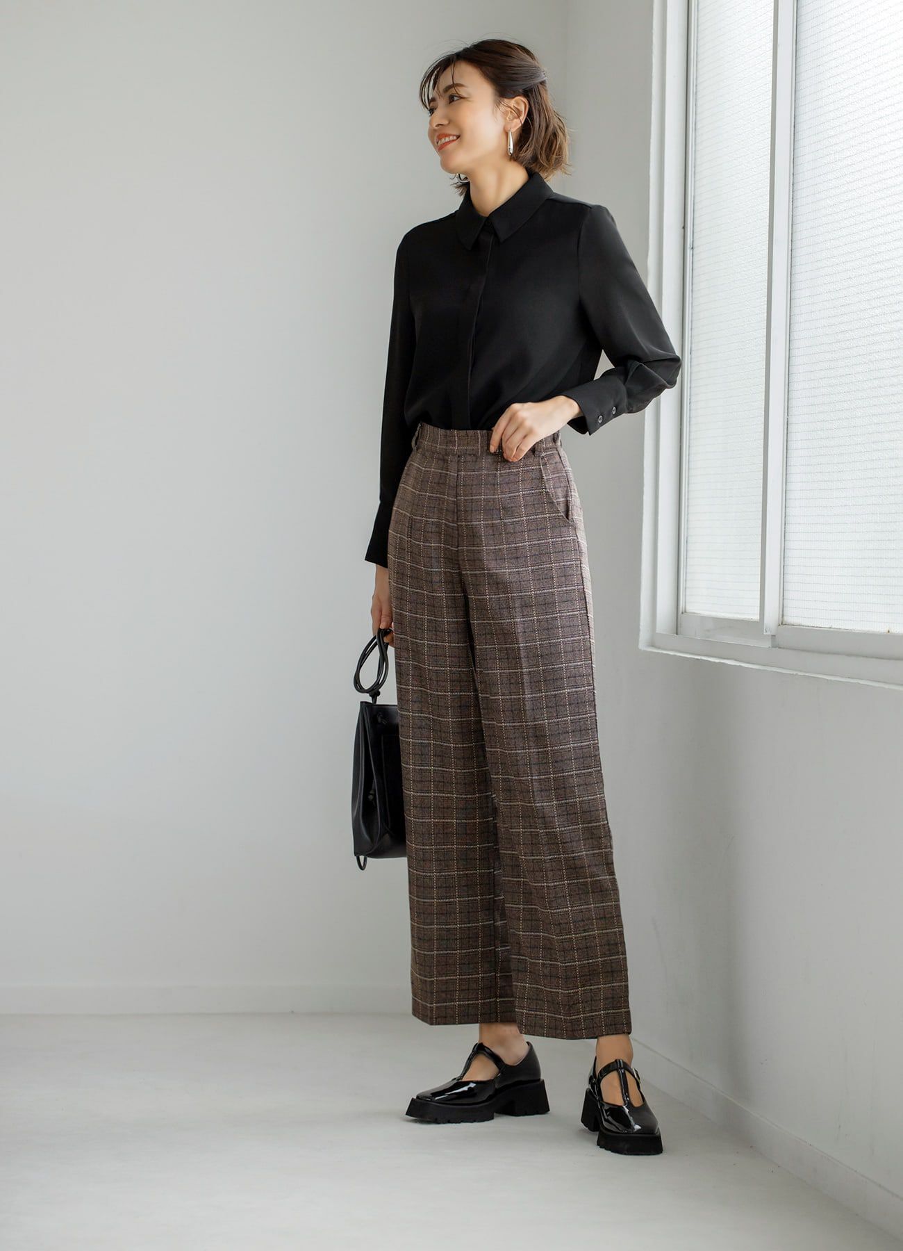 STYLE DELI「ステッチチェック柄ワイドパンツ」|スラックス|