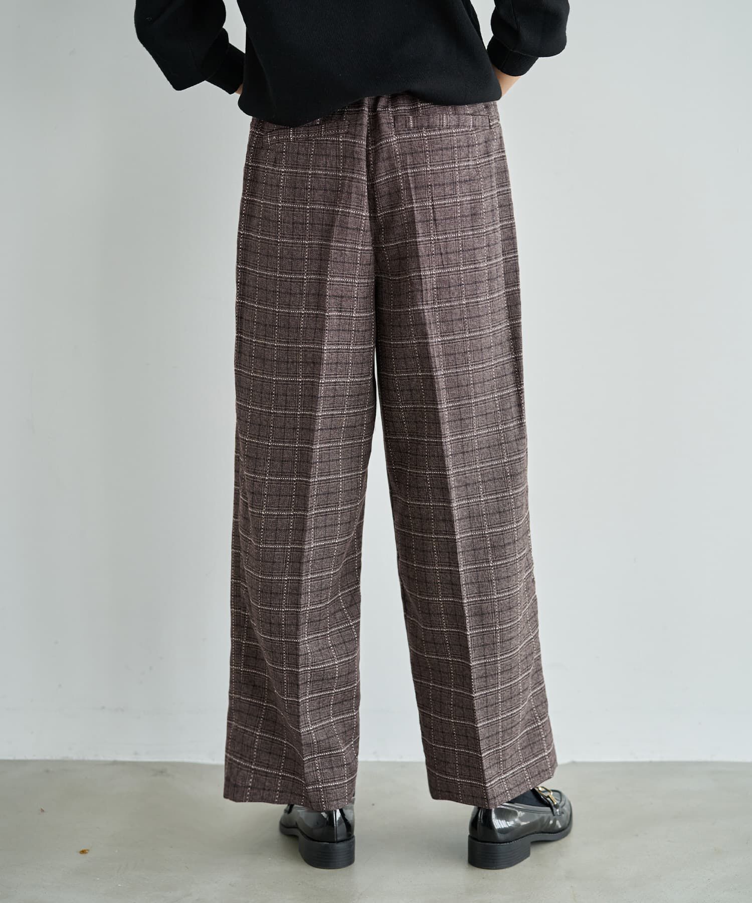 STYLE DELI「ステッチチェック柄ワイドパンツ」|スラックス|