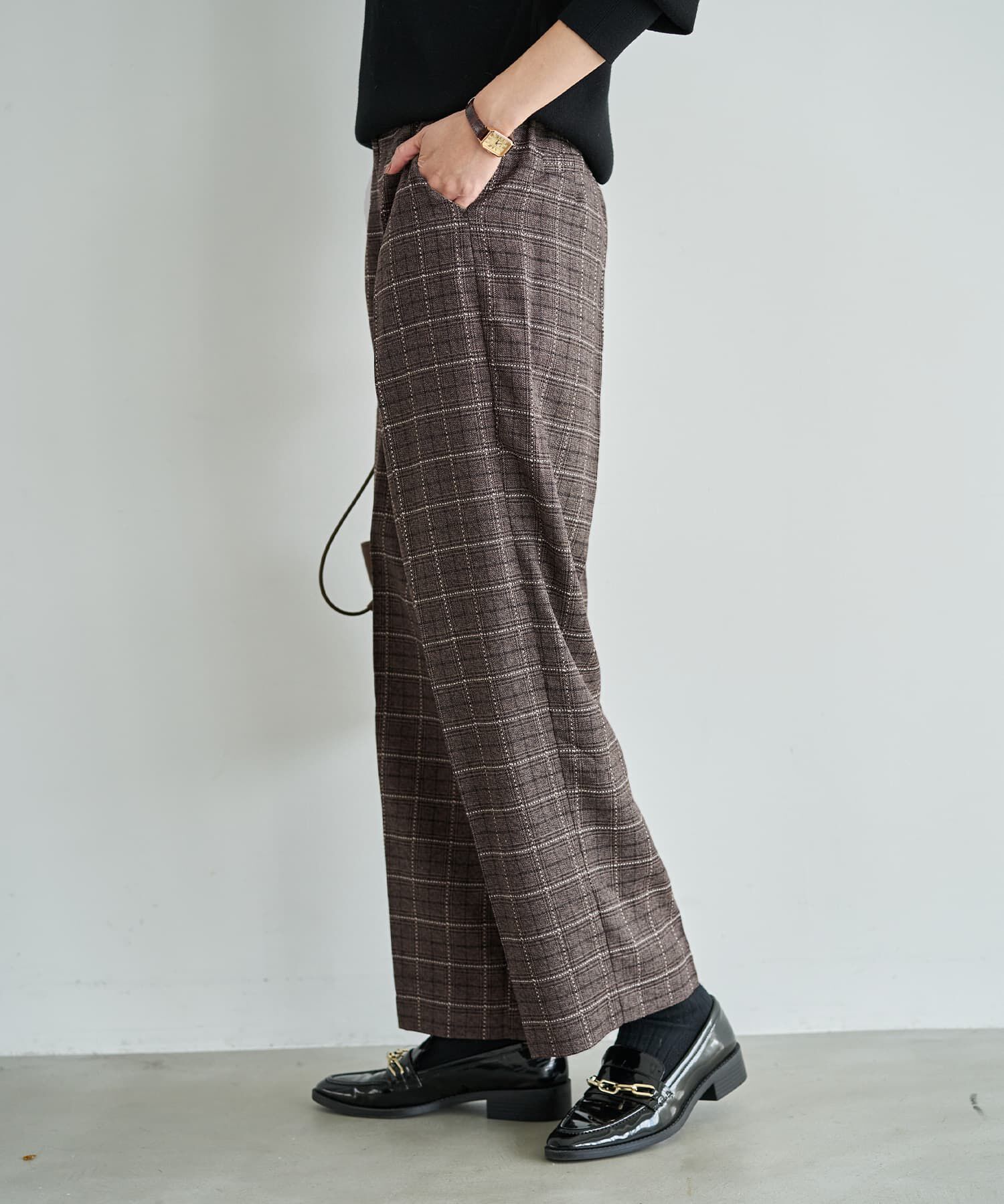 STYLE DELI「ステッチチェック柄ワイドパンツ」|スラックス|
