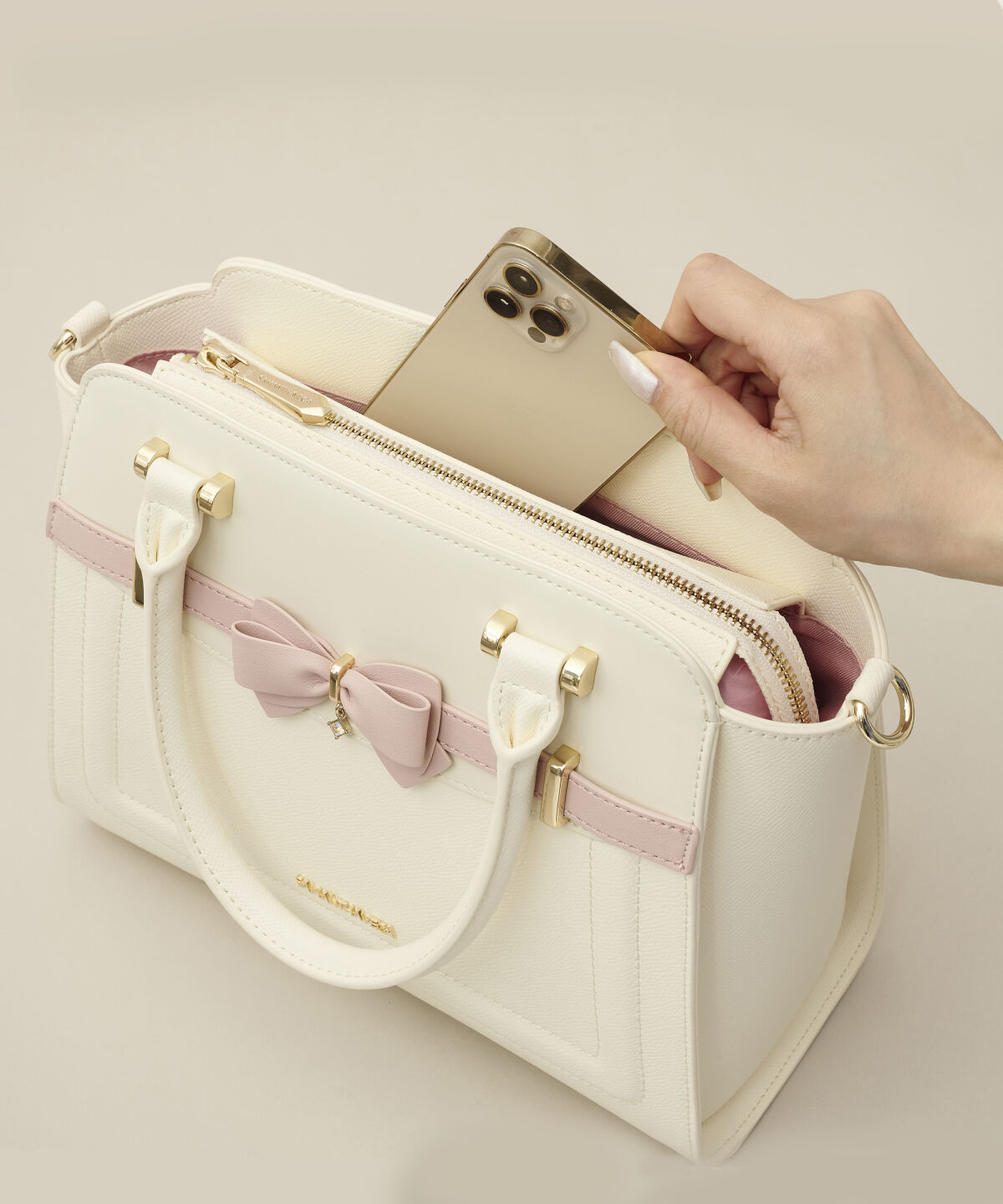 Samantha Vega「バイカラーアクセントリボンハンドバッグ」|ハンドバッグ|