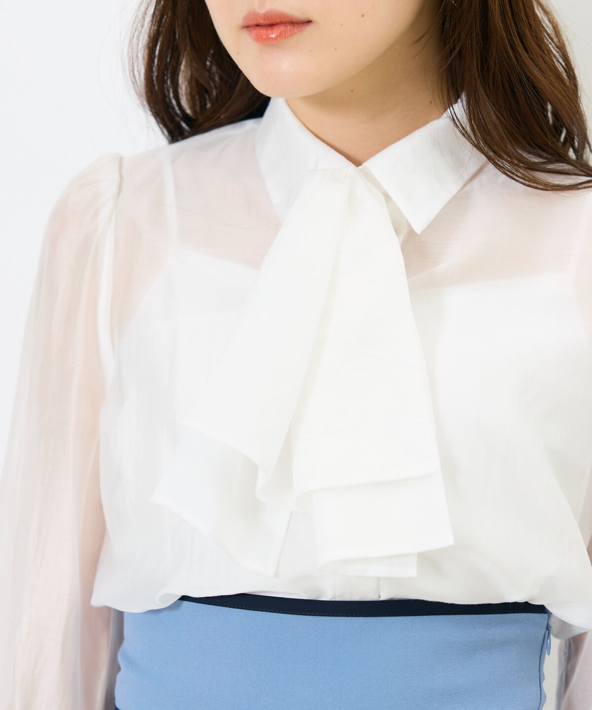 アンドクチュール「リボンタイ付きオーガンジーシャツ」|シャツ・ブラウス|