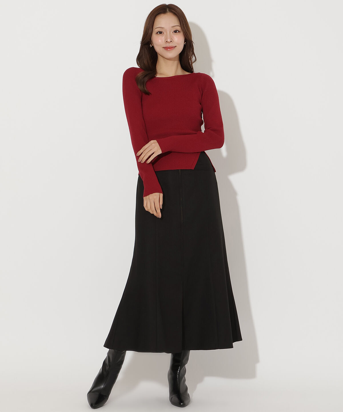 アンドクチュール「アシメＶネック長袖プルオーバー」|ニット・セーター|