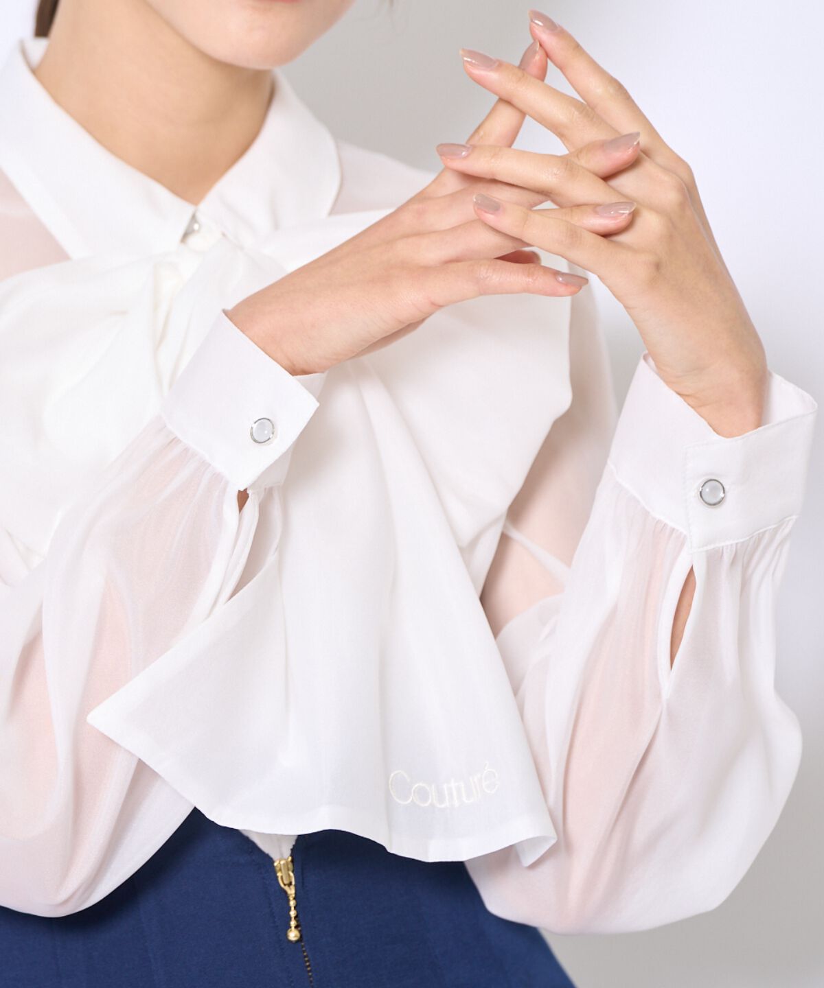 アンドクチュール「バタフライリボンシアー長袖ブラウス」|シャツ・ブラウス|