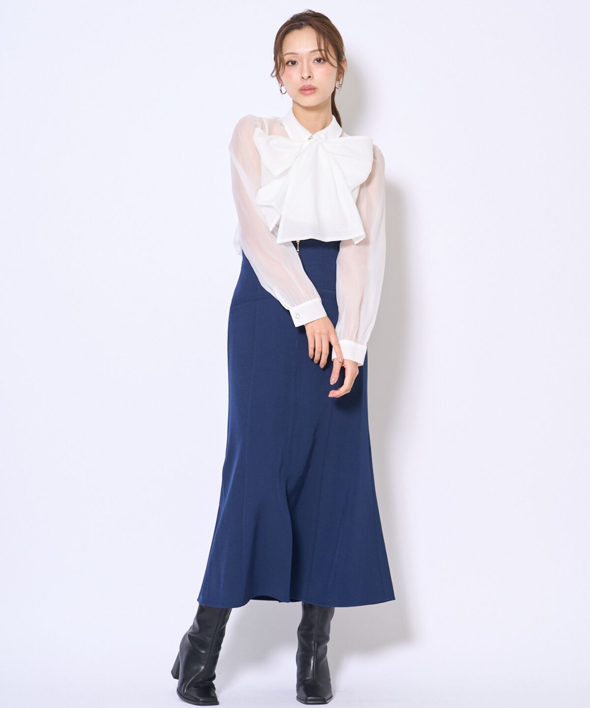 アンドクチュール「バタフライリボンシアー長袖ブラウス」|シャツ・ブラウス|