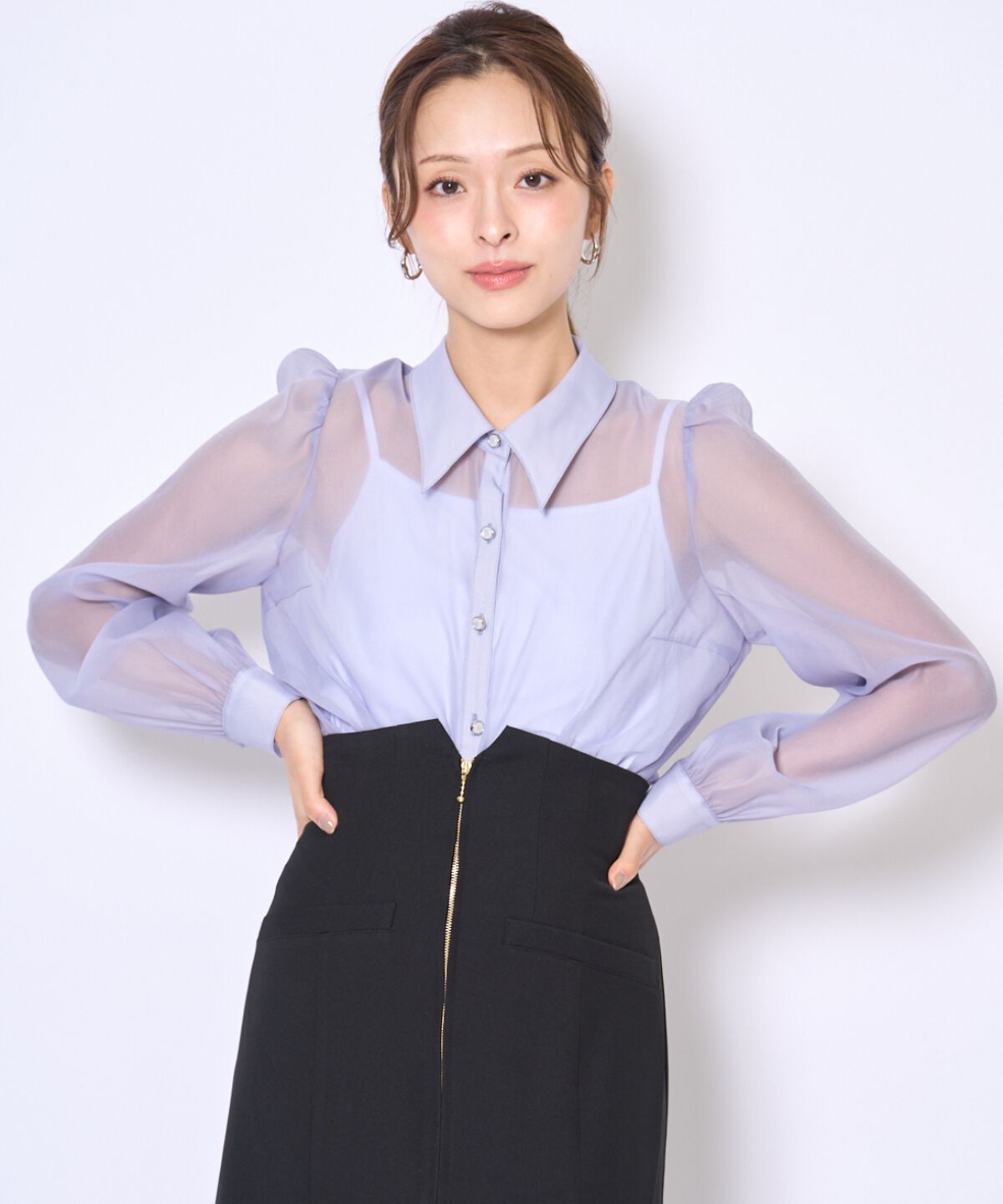 アンドクチュール「バタフライリボンシアー長袖ブラウス」|シャツ・ブラウス|