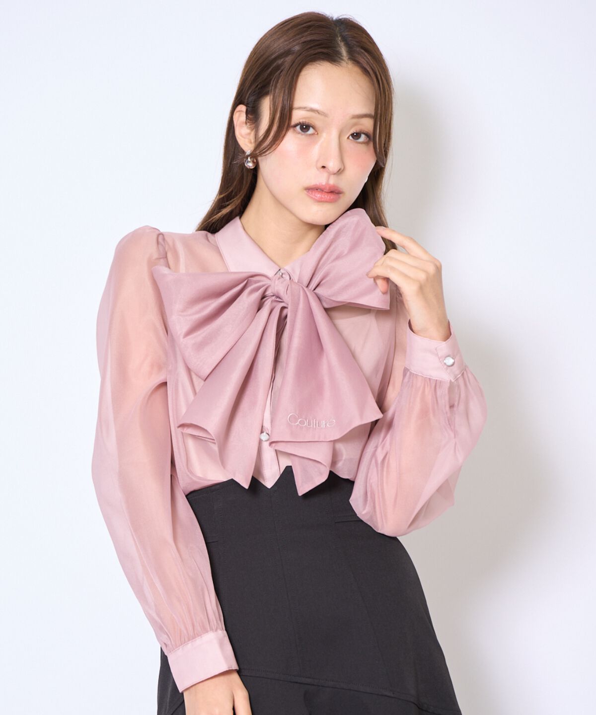 アンドクチュール「バタフライリボンシアー長袖ブラウス」|シャツ・ブラウス|