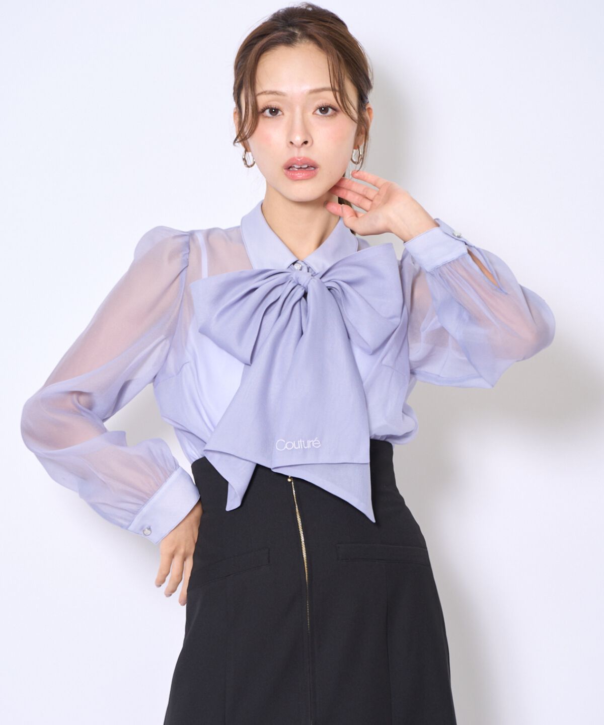 アンドクチュール「バタフライリボンシアー長袖ブラウス」|シャツ・ブラウス|