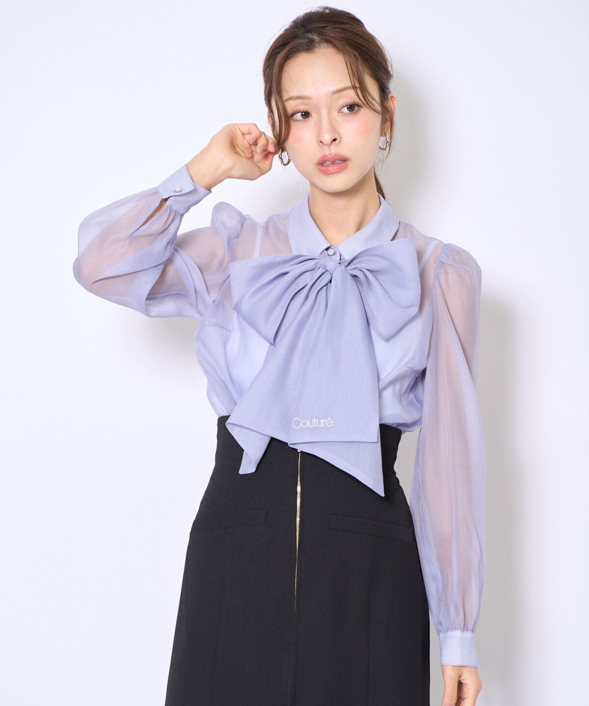 アンドクチュール「バタフライリボンシアー長袖ブラウス」|シャツ・ブラウス|